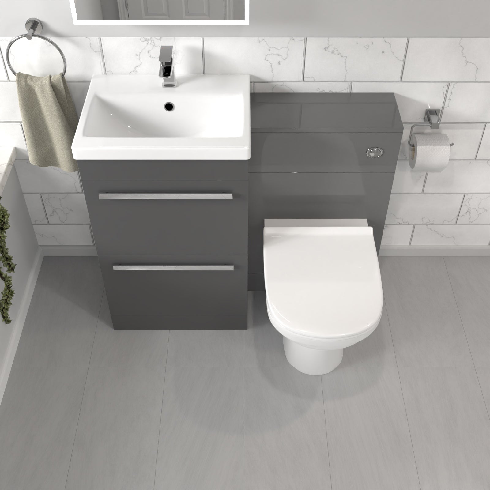 Nanuya Steel Grey Basin Vanity Cabinet With WC Unit & Soft Close Toilet