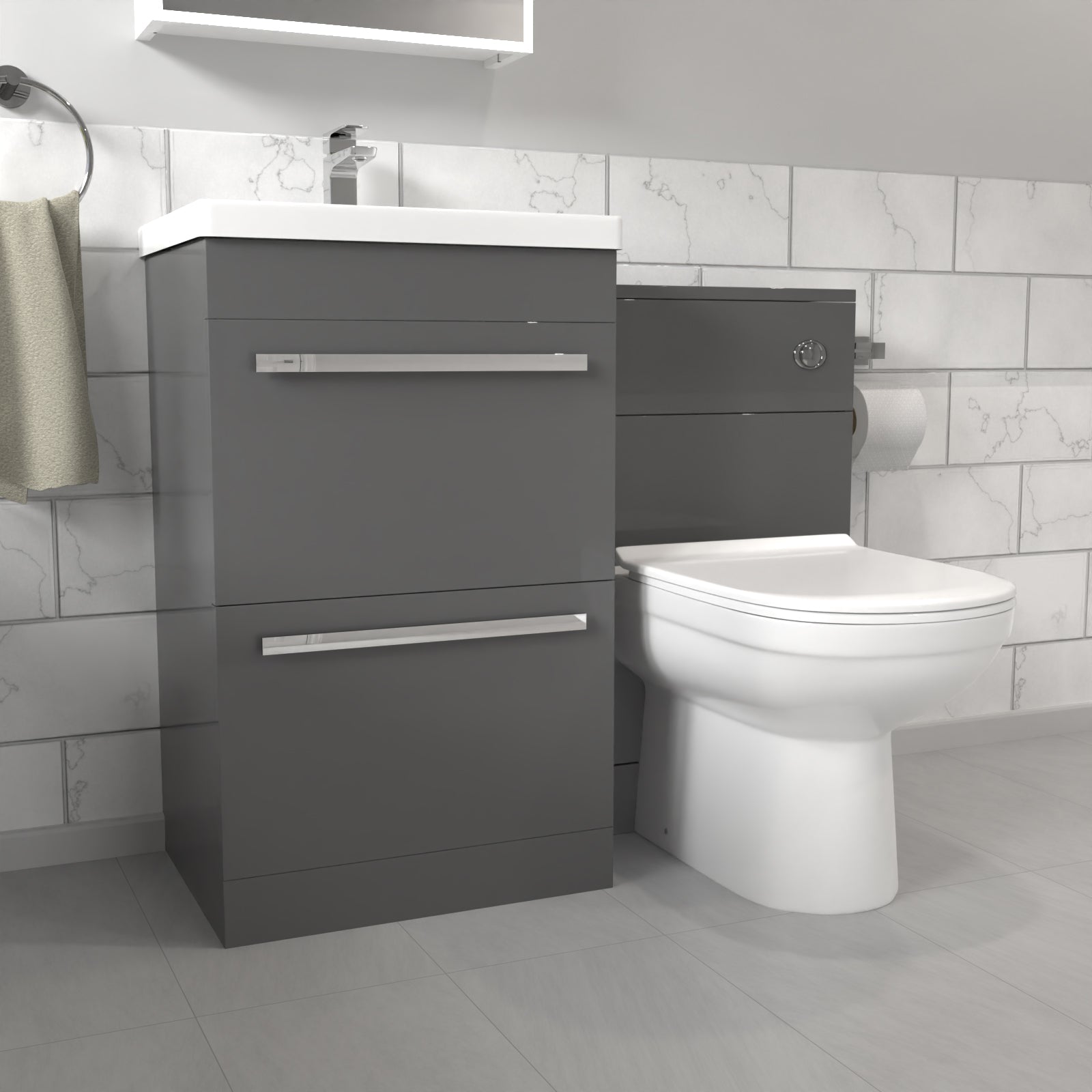 Nanuya Steel Grey Basin Vanity Cabinet With WC Unit & Soft Close Toilet