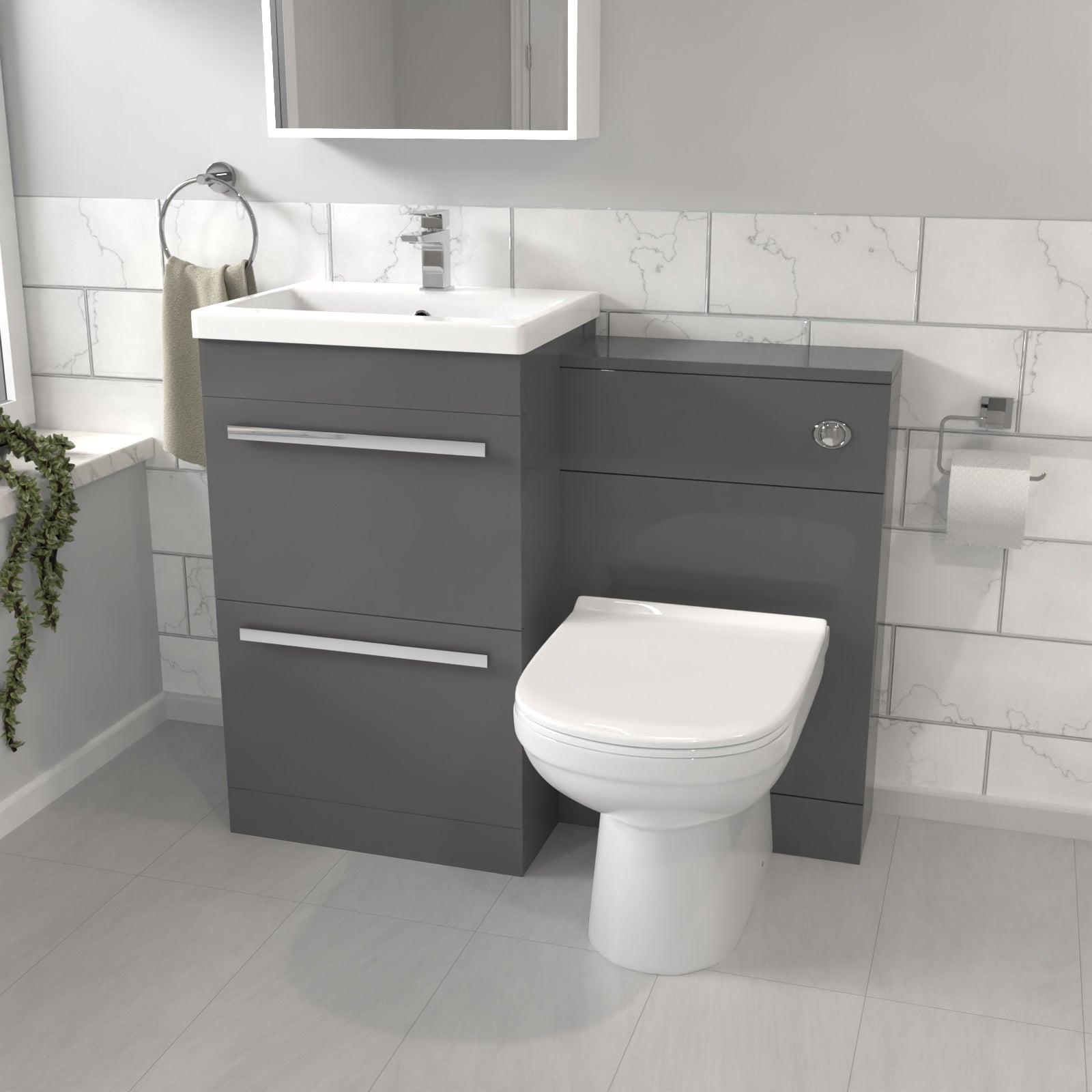 Nanuya Steel Grey Basin Vanity Cabinet With WC Unit & Soft Close Toilet