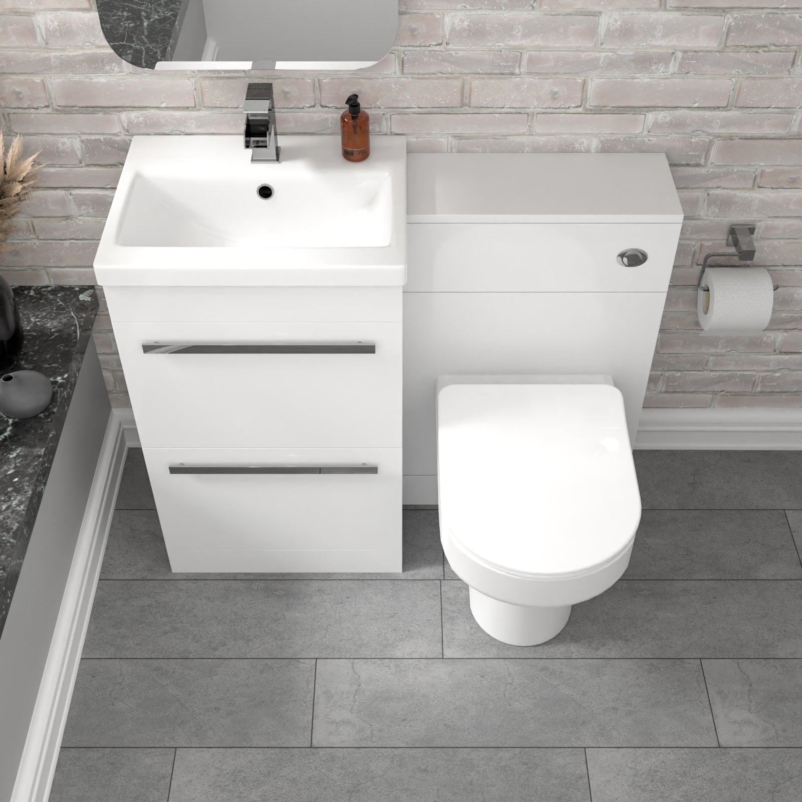 Nanuya 2 Drawers White Basin Vanity, WC Unit & Back To Wall Comfort Toilet