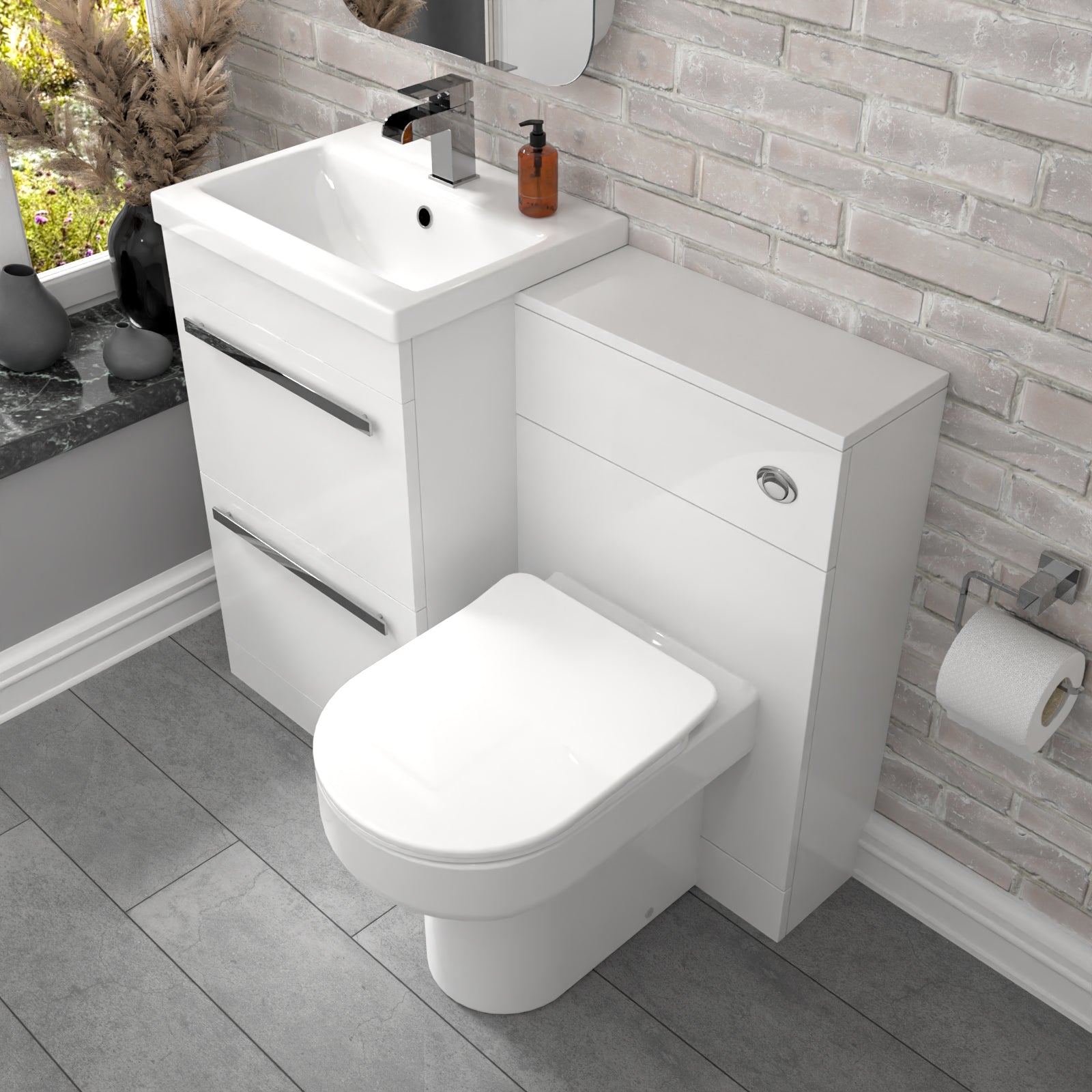 Nanuya 2 Drawers White Basin Vanity, WC Unit & Back To Wall Comfort Toilet