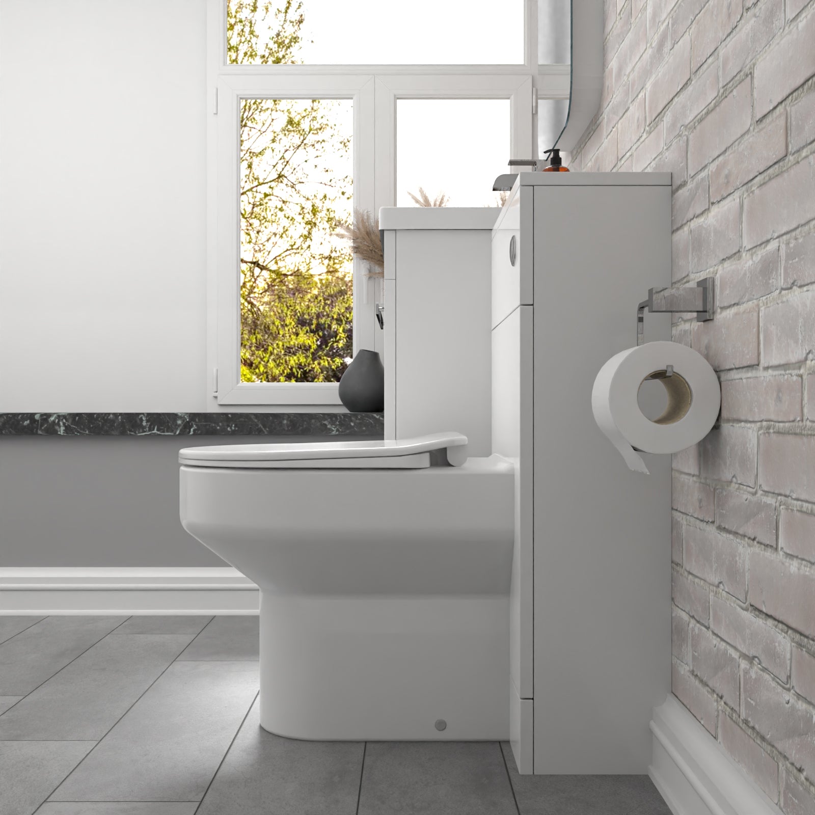 Nanuya 2 Drawers White Basin Vanity, WC Unit & Back To Wall Comfort Toilet