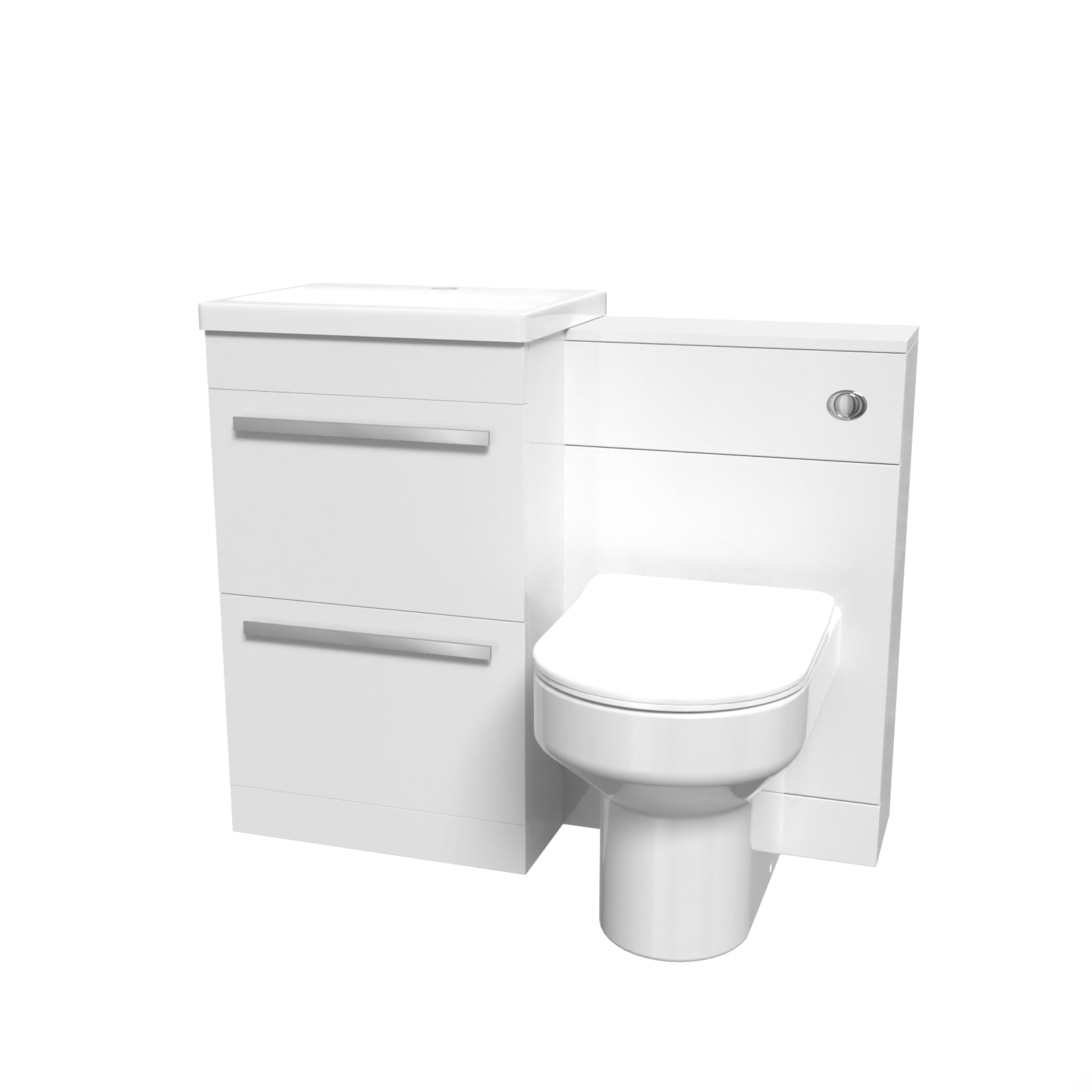 Nanuya 2 Drawers White Basin Vanity, WC Unit & Back To Wall Comfort Toilet