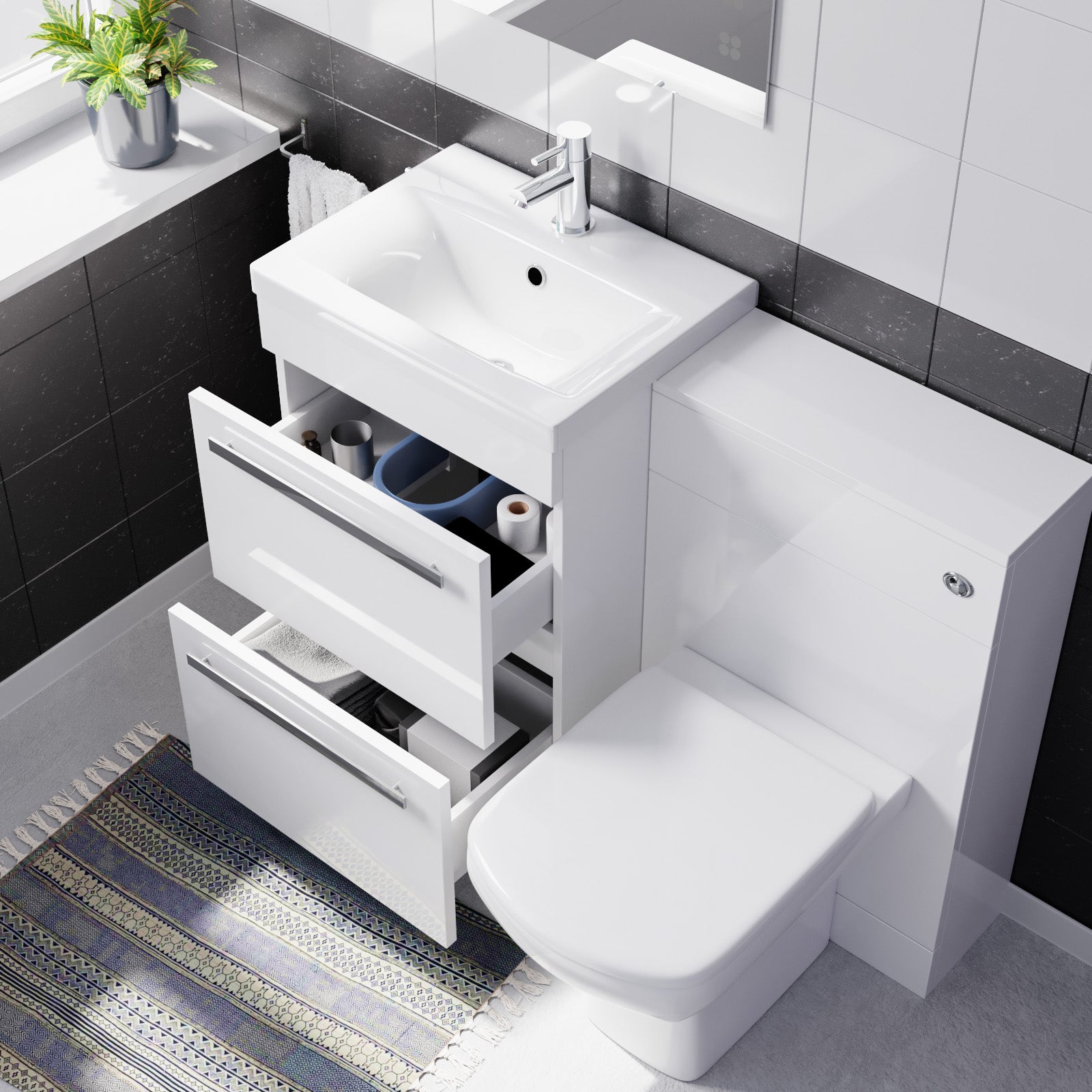 Nanuya 500mm White Basin Vanity With WC Unit & Rimless Soft Close Toilet