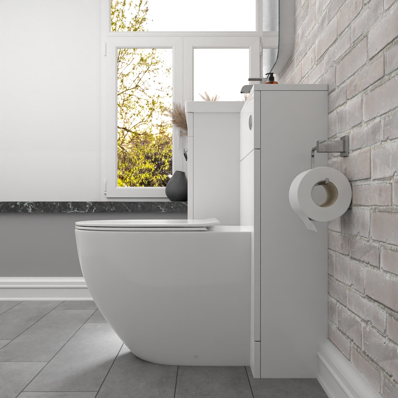 Nanuya 1000mm Freestanding White 2 Drawer Basin Vanity & Back To Wall Toilet