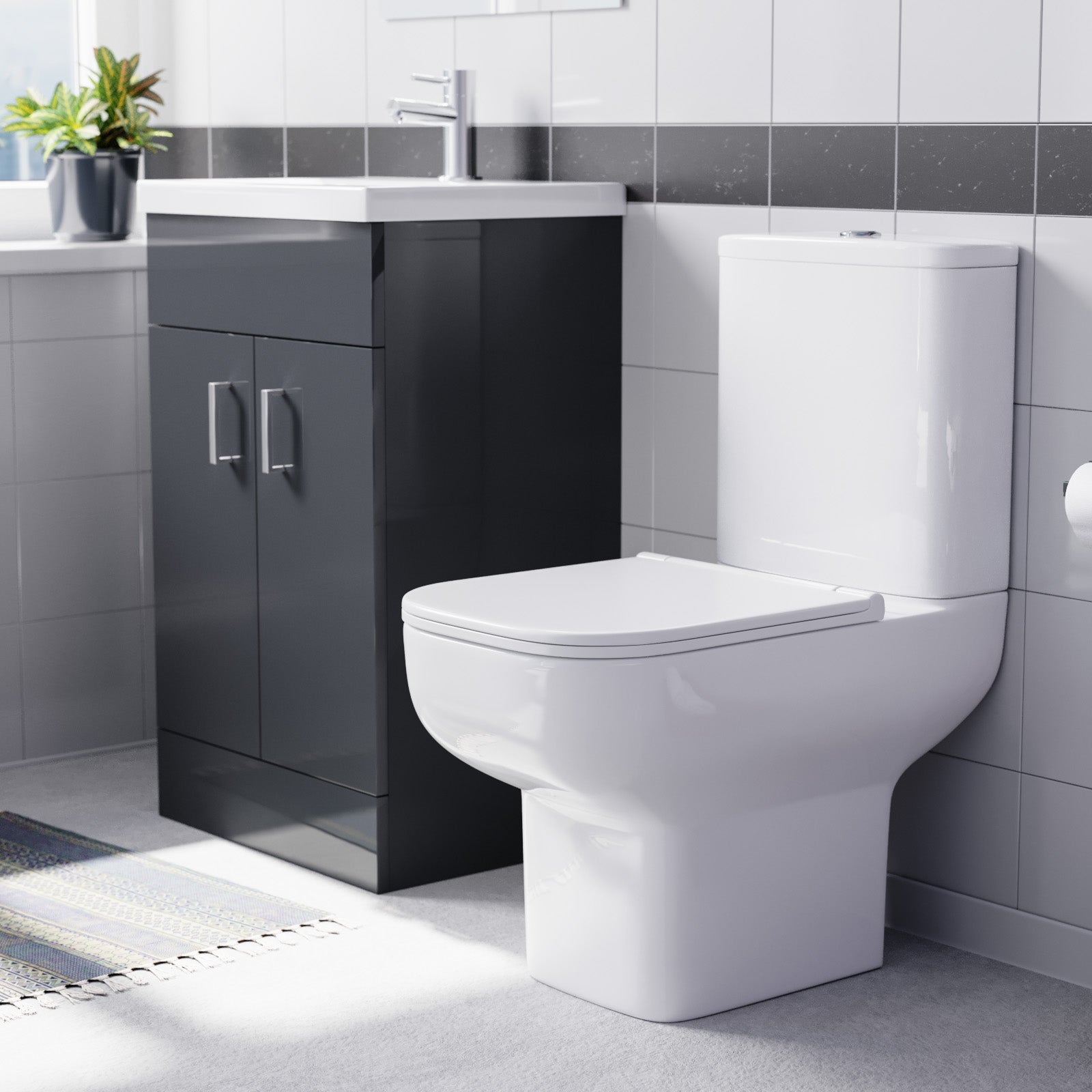Nanuya 500mm Dark Grey Basin Vanity & Square White Close Coupled Toilet