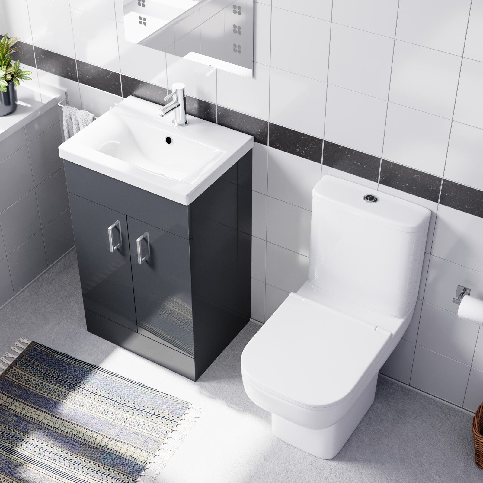 Nanuya 500mm Dark Grey Basin Vanity & Square White Close Coupled Toilet