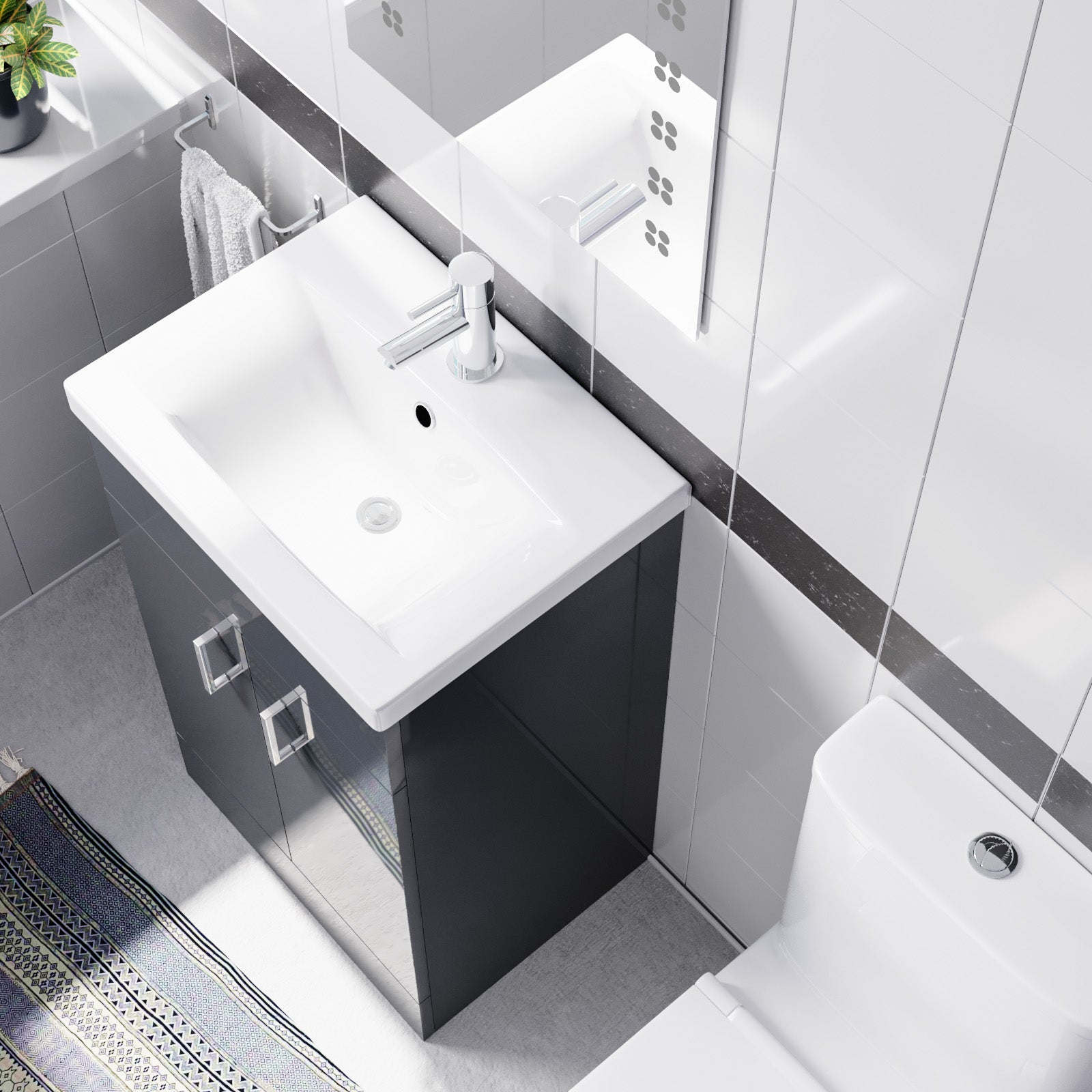 Nanuya 500mm Dark Grey Basin Vanity & Square White Close Coupled Toilet