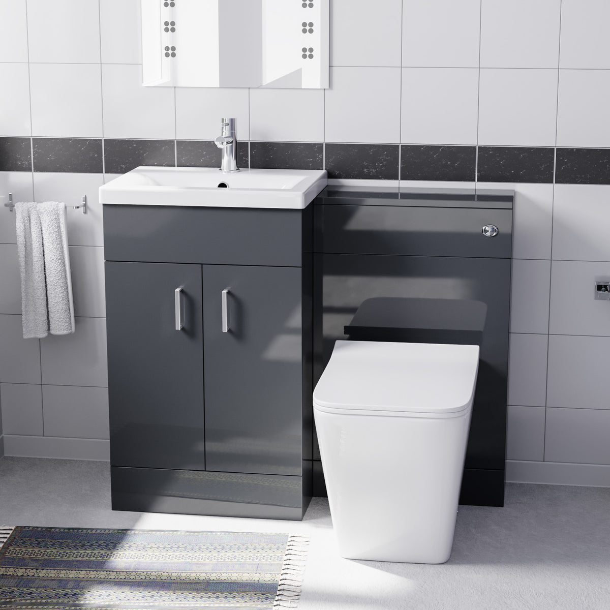 Anthracite 1000mm Freestanding Doors Vanity With WC Unit & BTW Toilet Pan