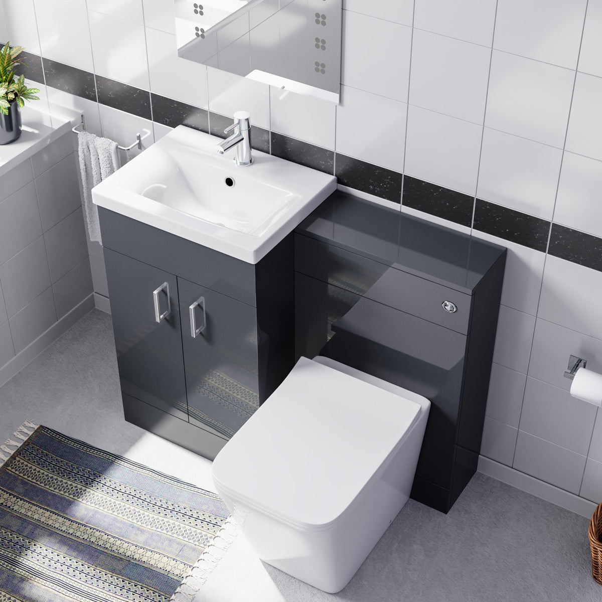 Anthracite 1000mm Freestanding Doors Vanity With WC Unit & BTW Toilet Pan