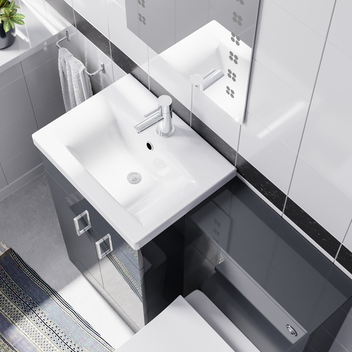 Anthracite 1000mm Freestanding Doors Vanity With WC Unit & BTW Toilet Pan