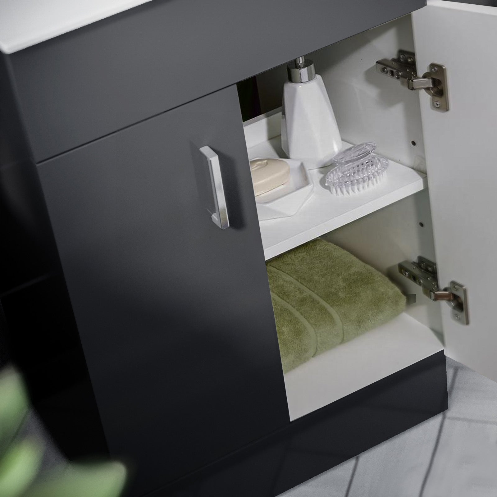 Nanuya 500mm Dark Grey Basin Vanity Unit and White Close Coupled Toilet