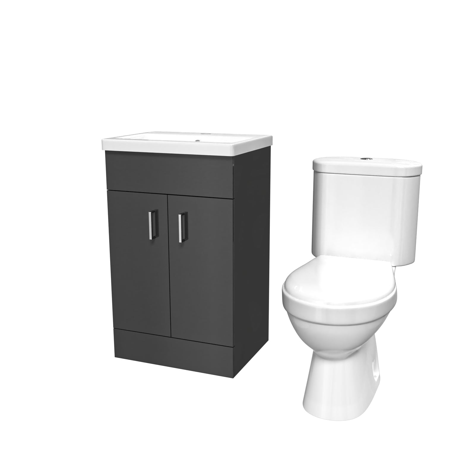 Nanuya 500mm Dark Grey Basin Vanity Unit and White Close Coupled Toilet