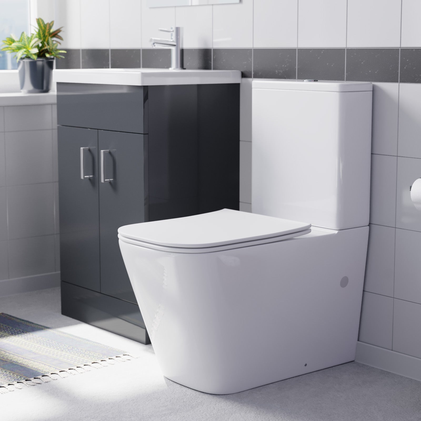 Nanuya 500mm Dark Grey Basin Vanity & Rimless White Close Coupled Toilet