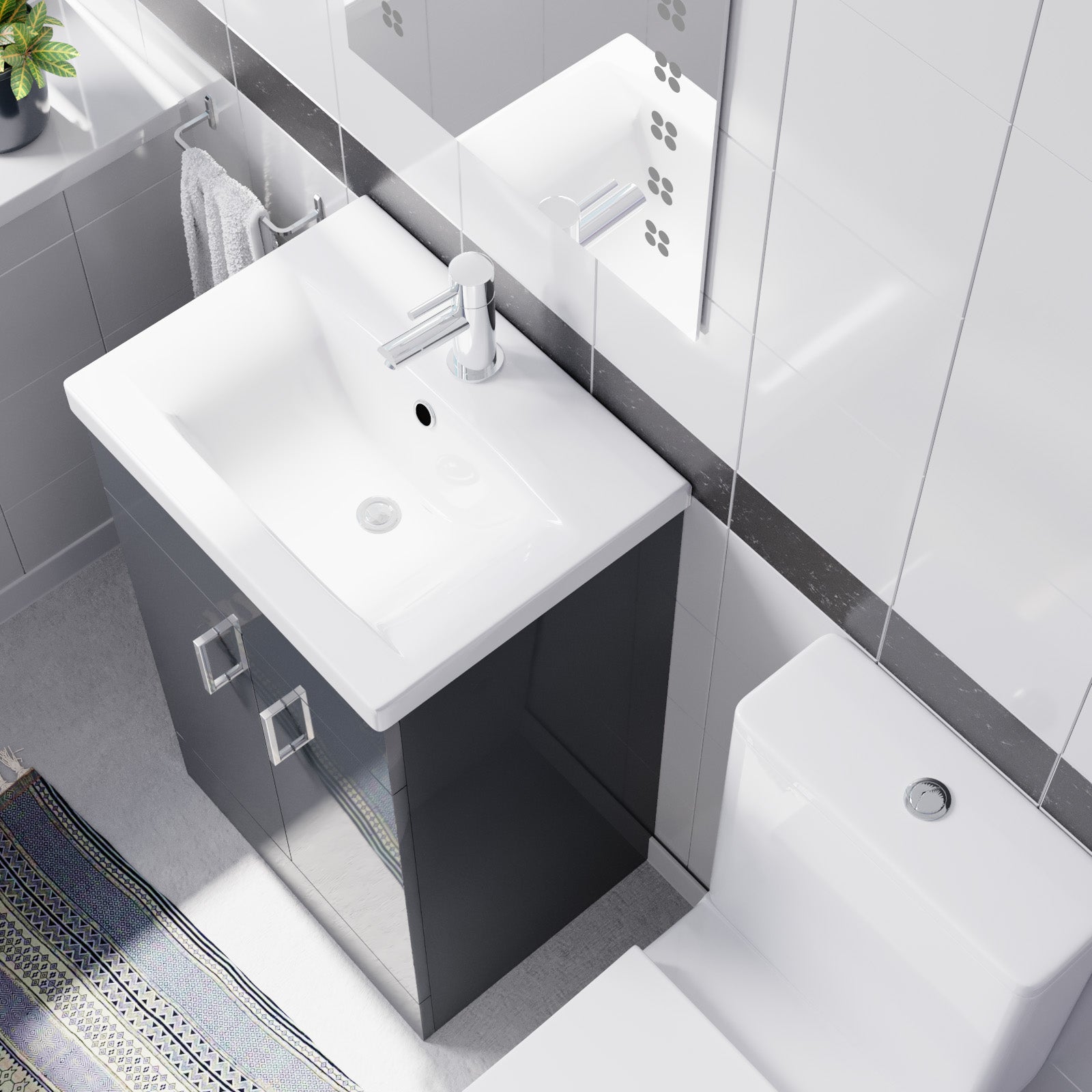 Nanuya 500mm Dark Grey Basin Vanity & Rimless White Close Coupled Toilet