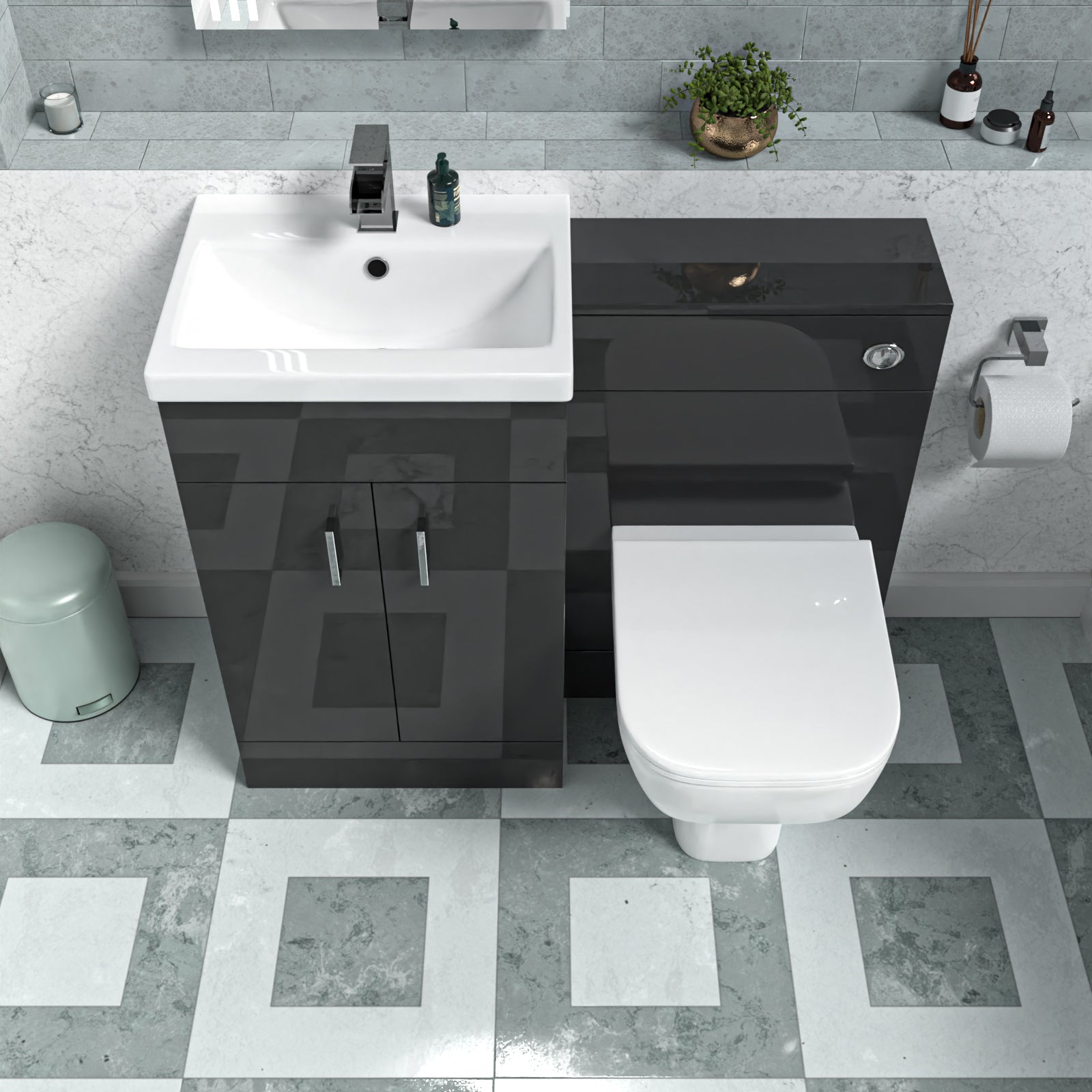 Nanuya Dark Grey 1000mm Freestanding Basin WC Vanity & BTW Toilet Flat Pack