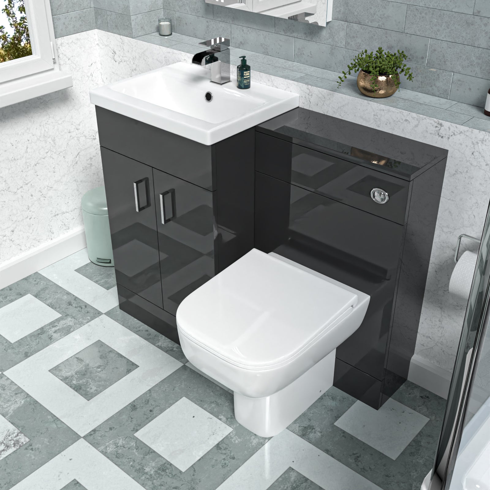 Nanuya Dark Grey 1000mm Freestanding Basin WC Vanity & BTW Toilet Flat Pack