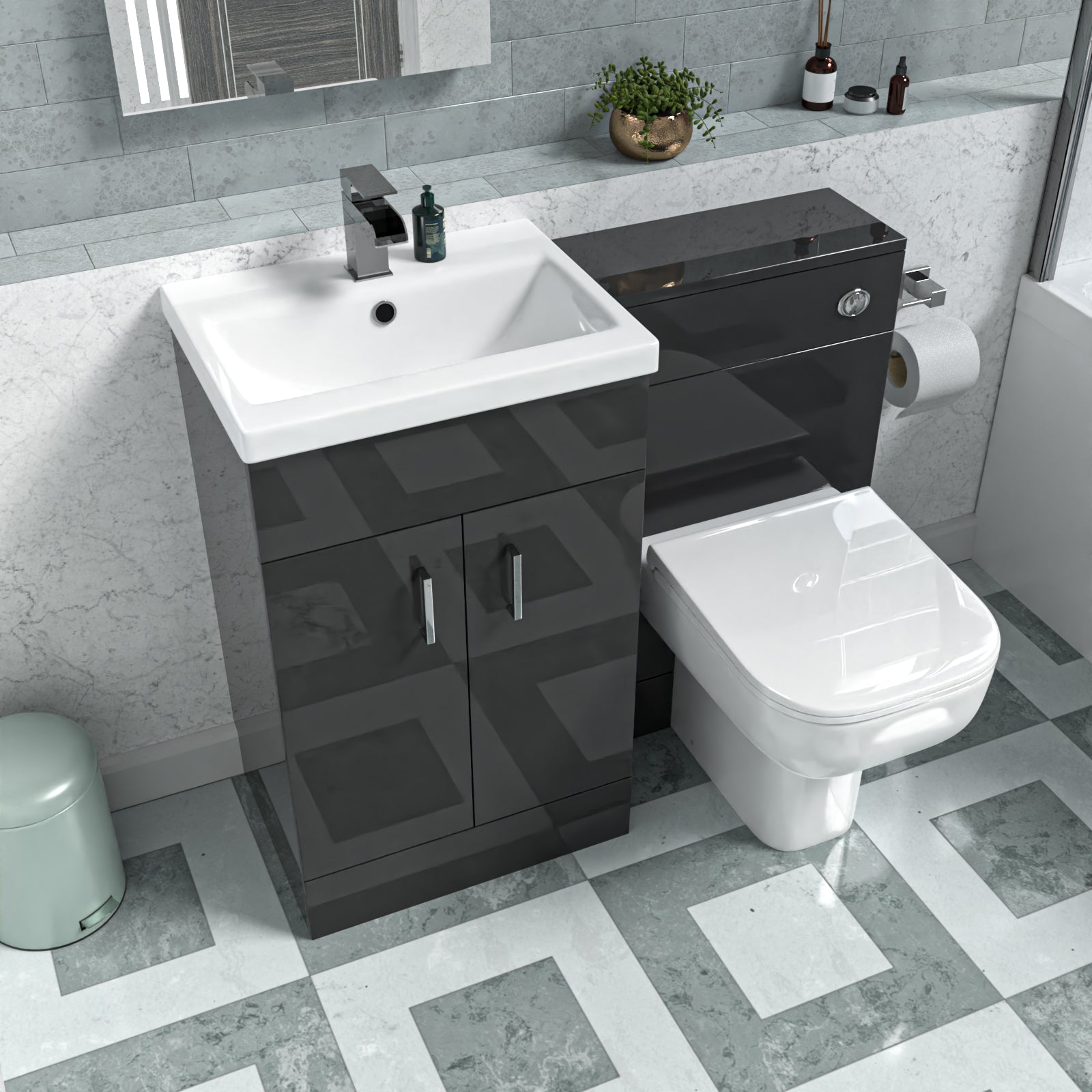 Nanuya Dark Grey 1000mm Freestanding Basin WC Vanity & BTW Toilet Flat Pack