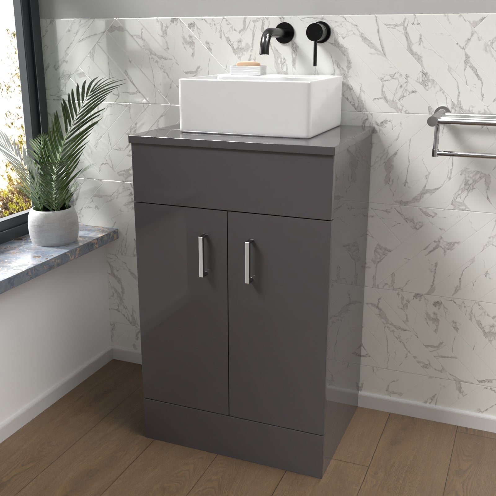 Nanuya 500mm Anthracite Vanity Unit With Countertop & Rectangle Basin