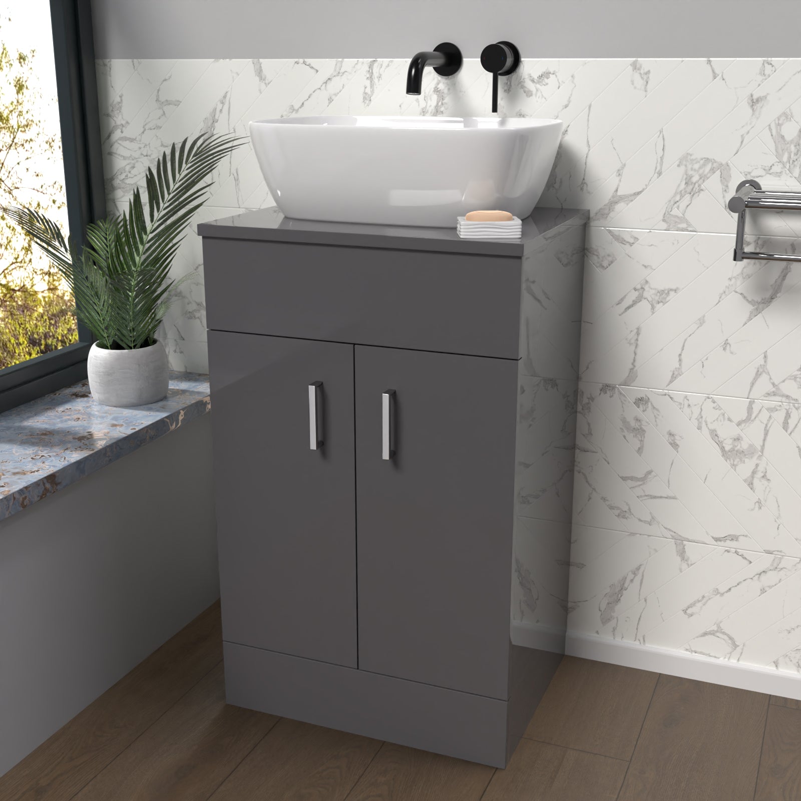 Nanuya 500mm Anthracite Vanity Unit With Countertop & Rounded Rectangle Basin