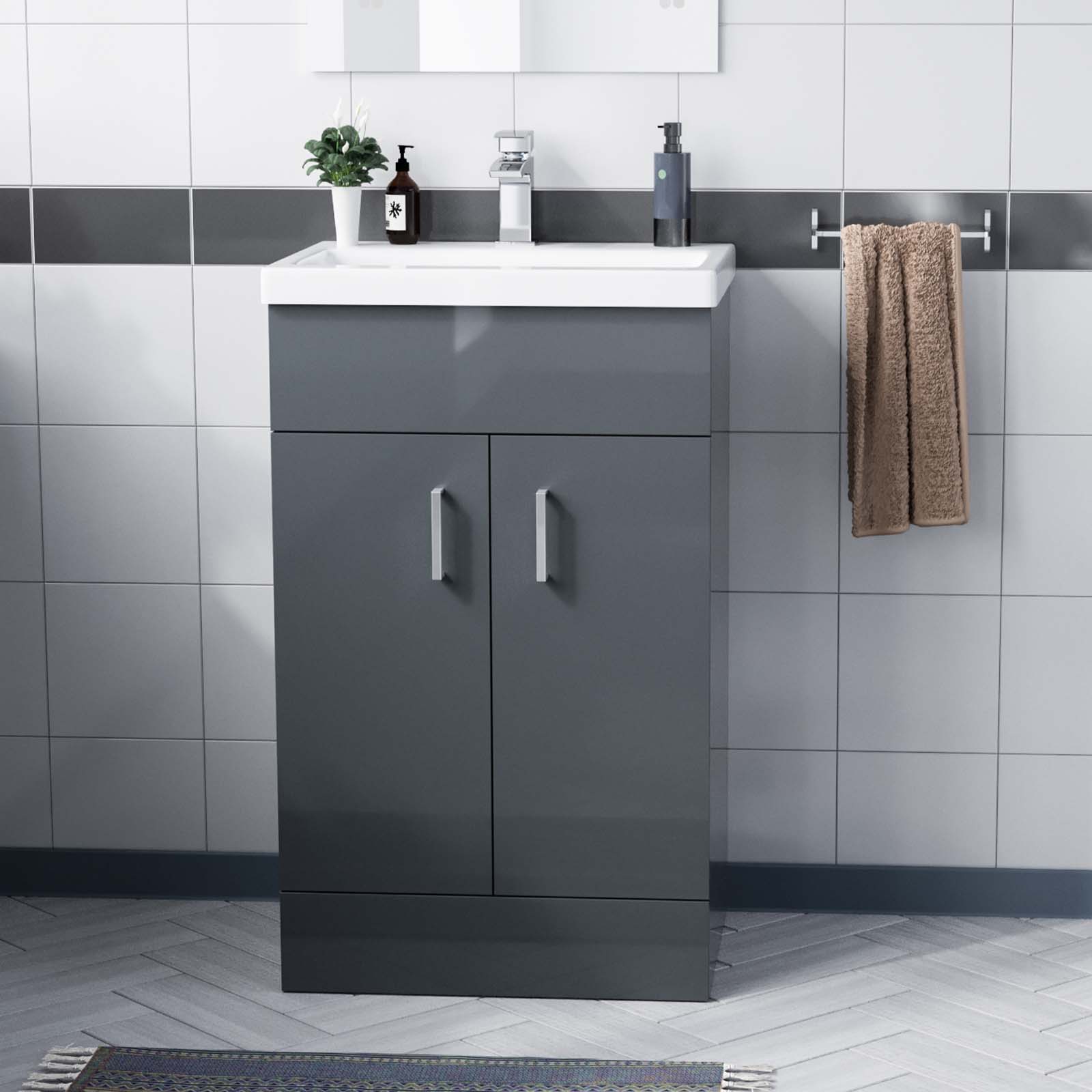 Dark Grey 500mm Vanity Cabinet Basin Sink Unit Floor Standing