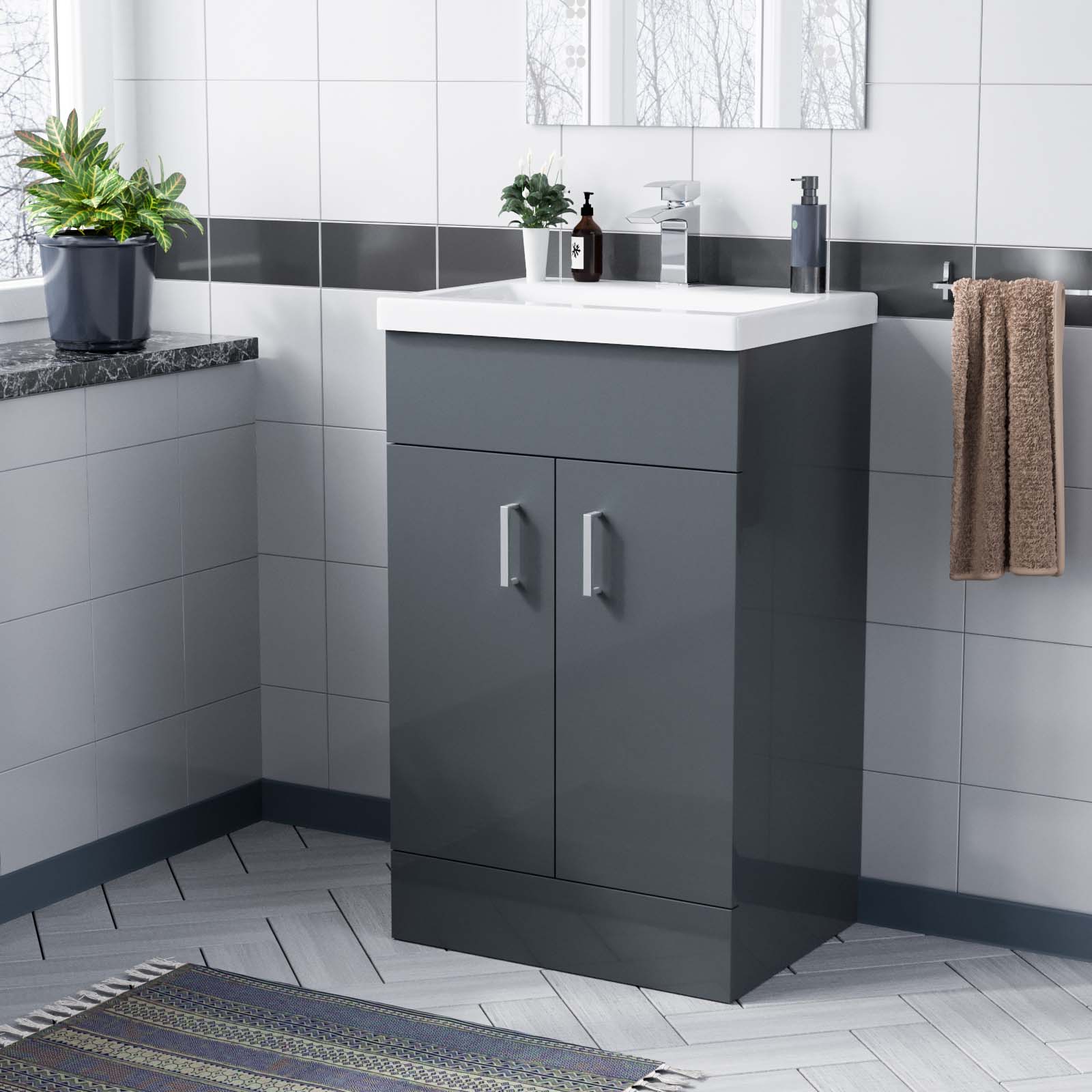 Dark Grey 500mm Vanity Cabinet Basin Sink Unit Floor Standing