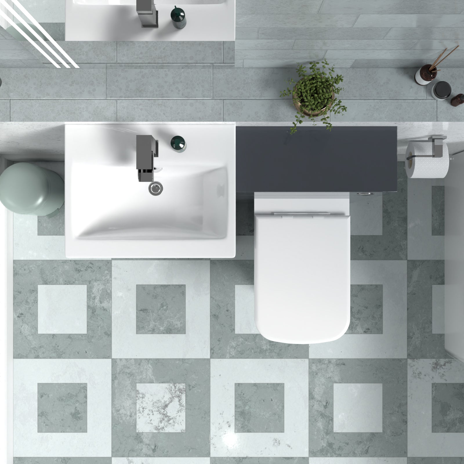 Nanuya Dark Grey Vanity Basin Cabinet, WC Unit & Rimless Back To Wall Toilet