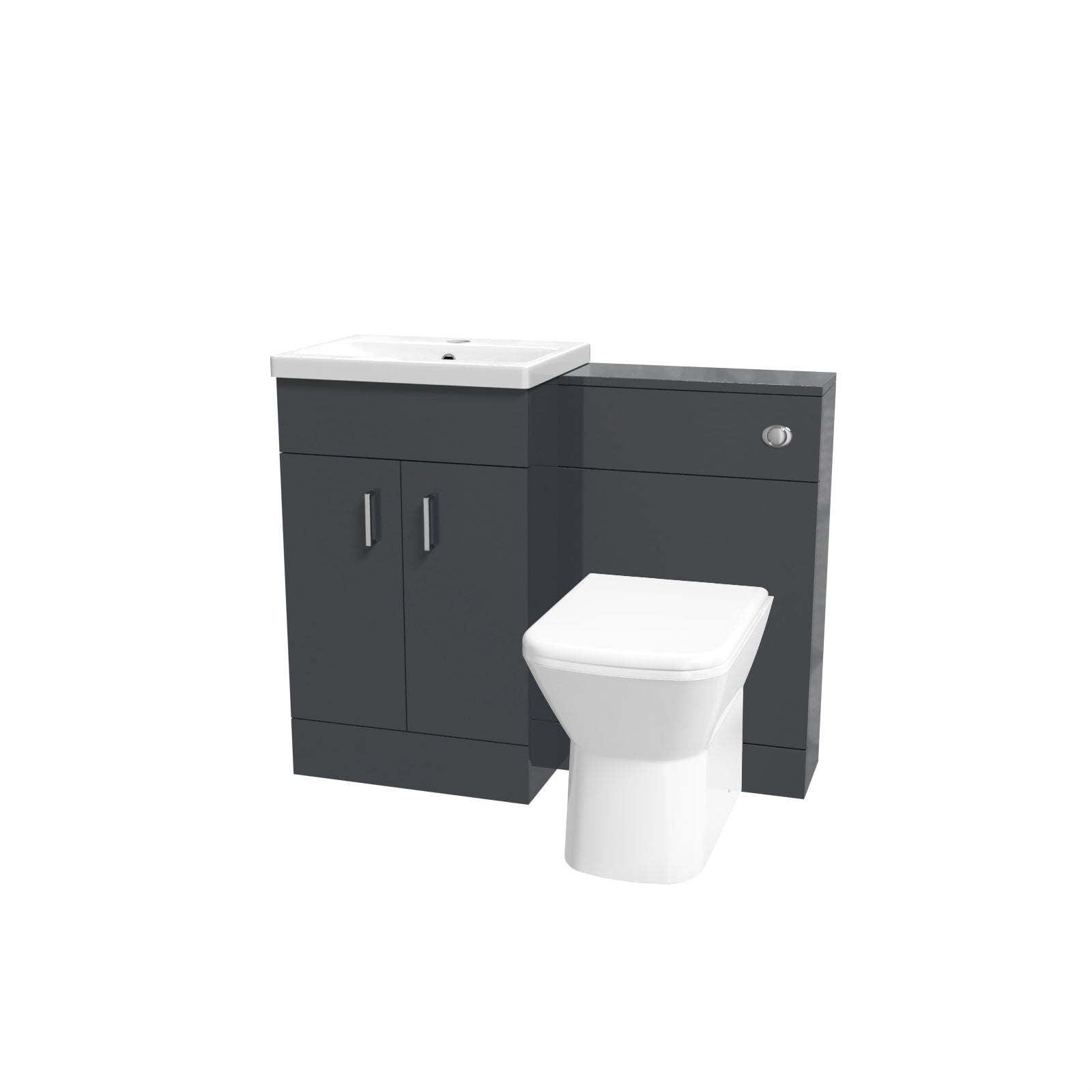 Nanuya Dark Grey Vanity Basin Cabinet, WC Unit & Rimless Back To Wall Toilet