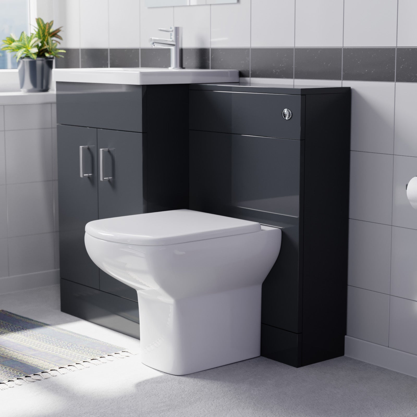 Nanuya 1000mm Dark Grey Freestanding Vanity, WC Unit & Rimless BTW Toilet