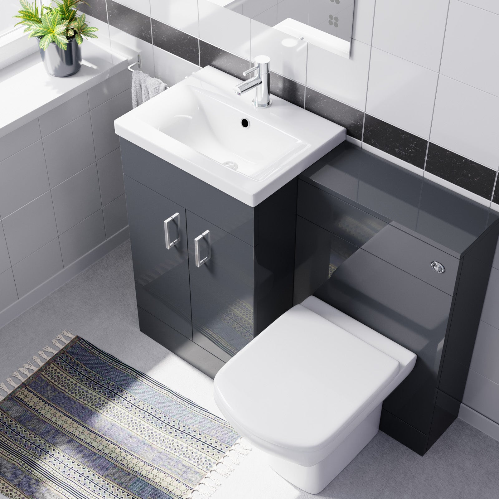 Nanuya 1000mm Dark Grey Freestanding Vanity, WC Unit & Rimless BTW Toilet