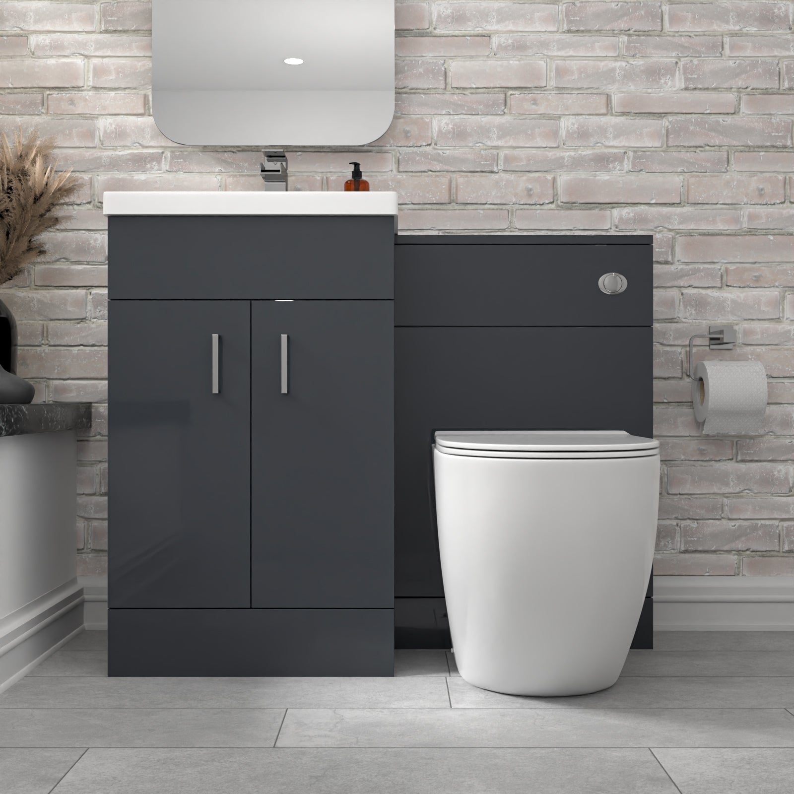 1000mm Freestanding Dark Grey Basin Vanity & Back To Wall Toilet