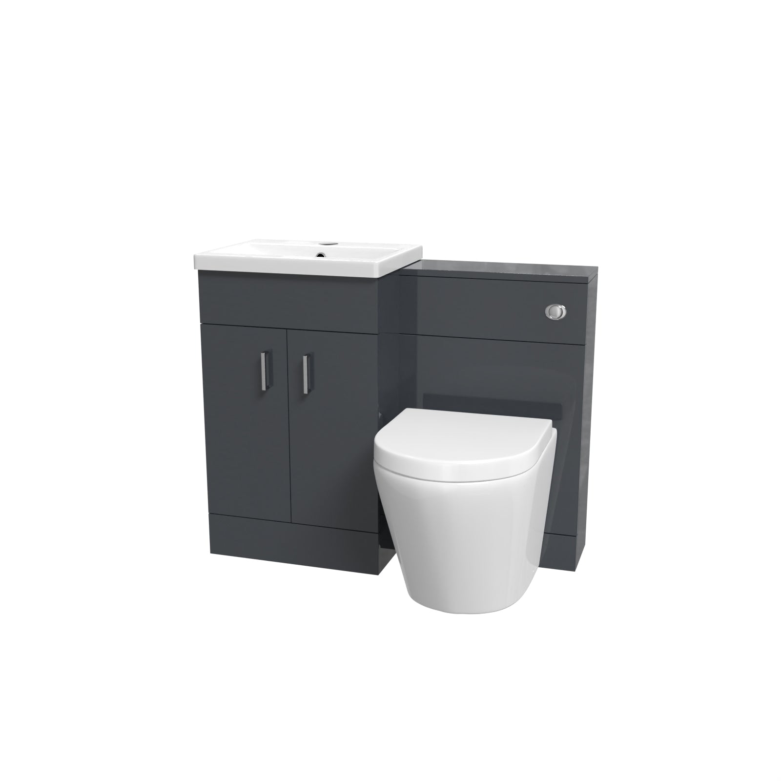 Nanuya Basin Vanity Cabinet, WC Unit Dark Grey & Rimless Back To Wall Toilet