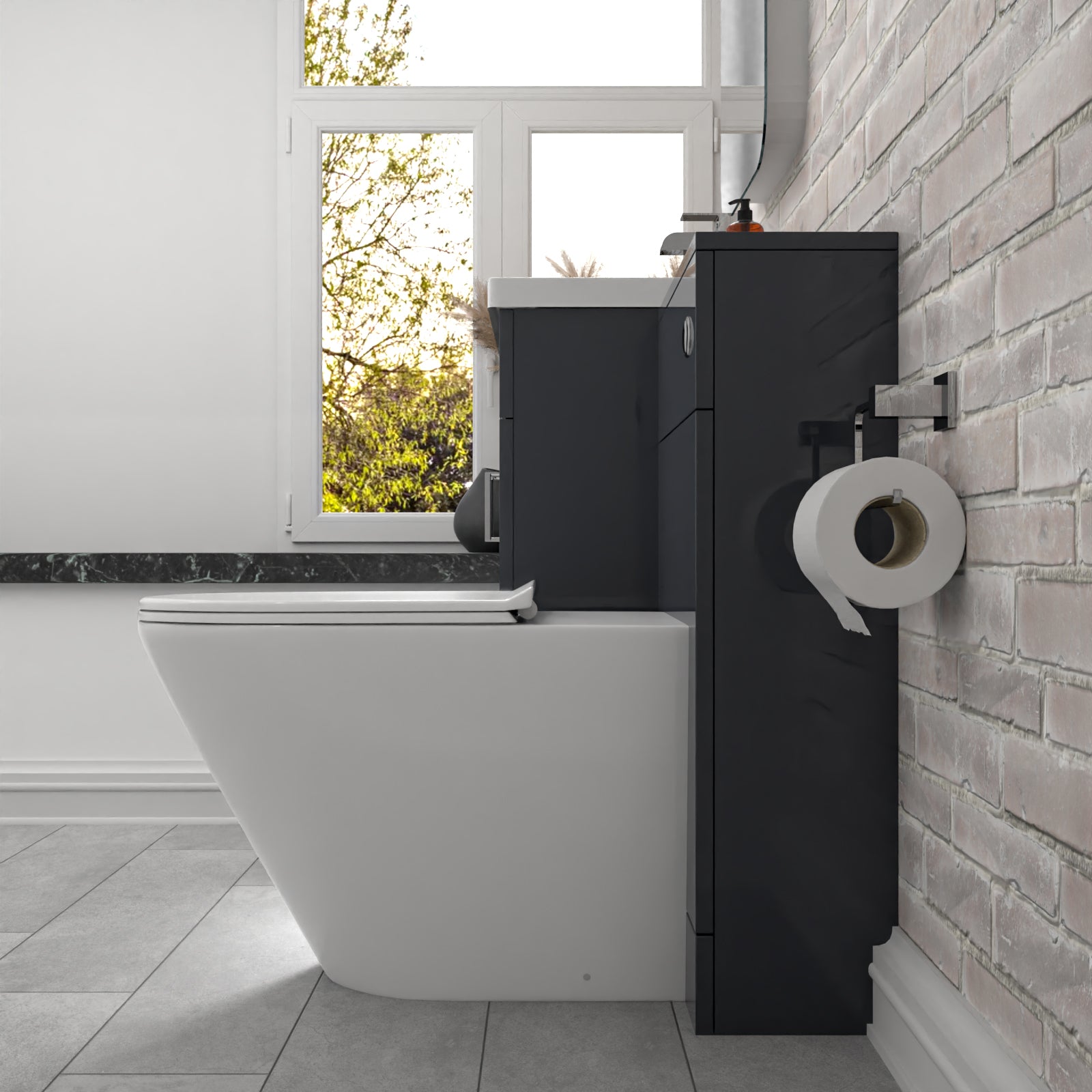 Nanuya Dark Grey Vanity Basin Cabinet, WC Unit & Rimless Toilet