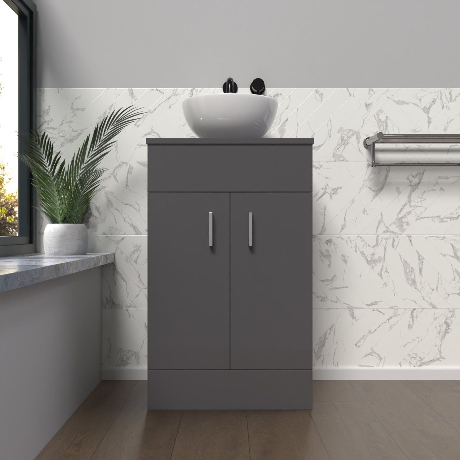 Nanuya 500mm Anthracite Bathroom Vanity Unit With Countertop & Round Basin