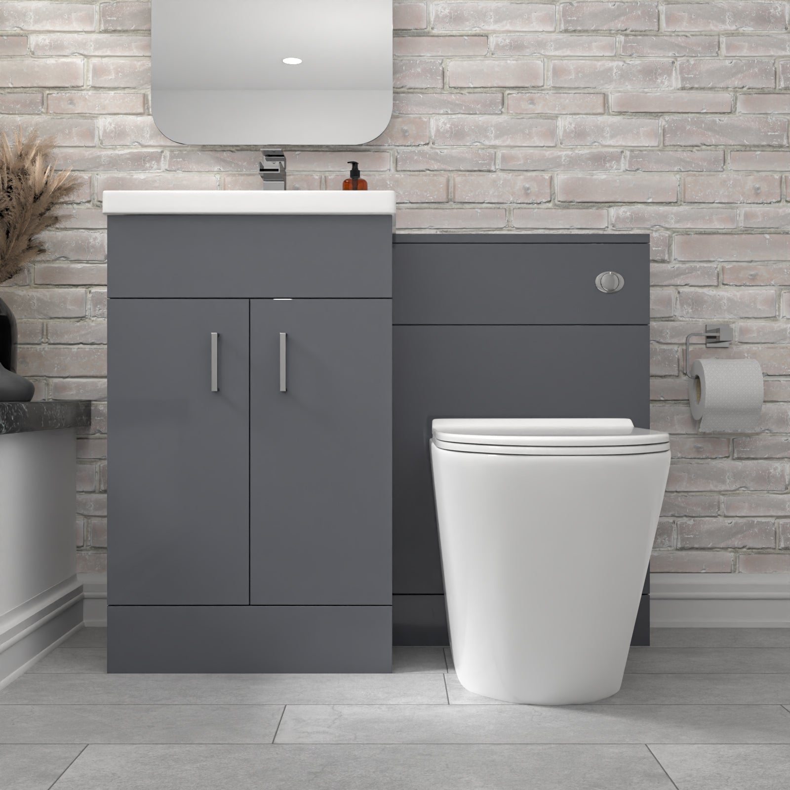 Nanuya Grey Vanity Basin Cabinet, WC Unit & Rimless Toilet