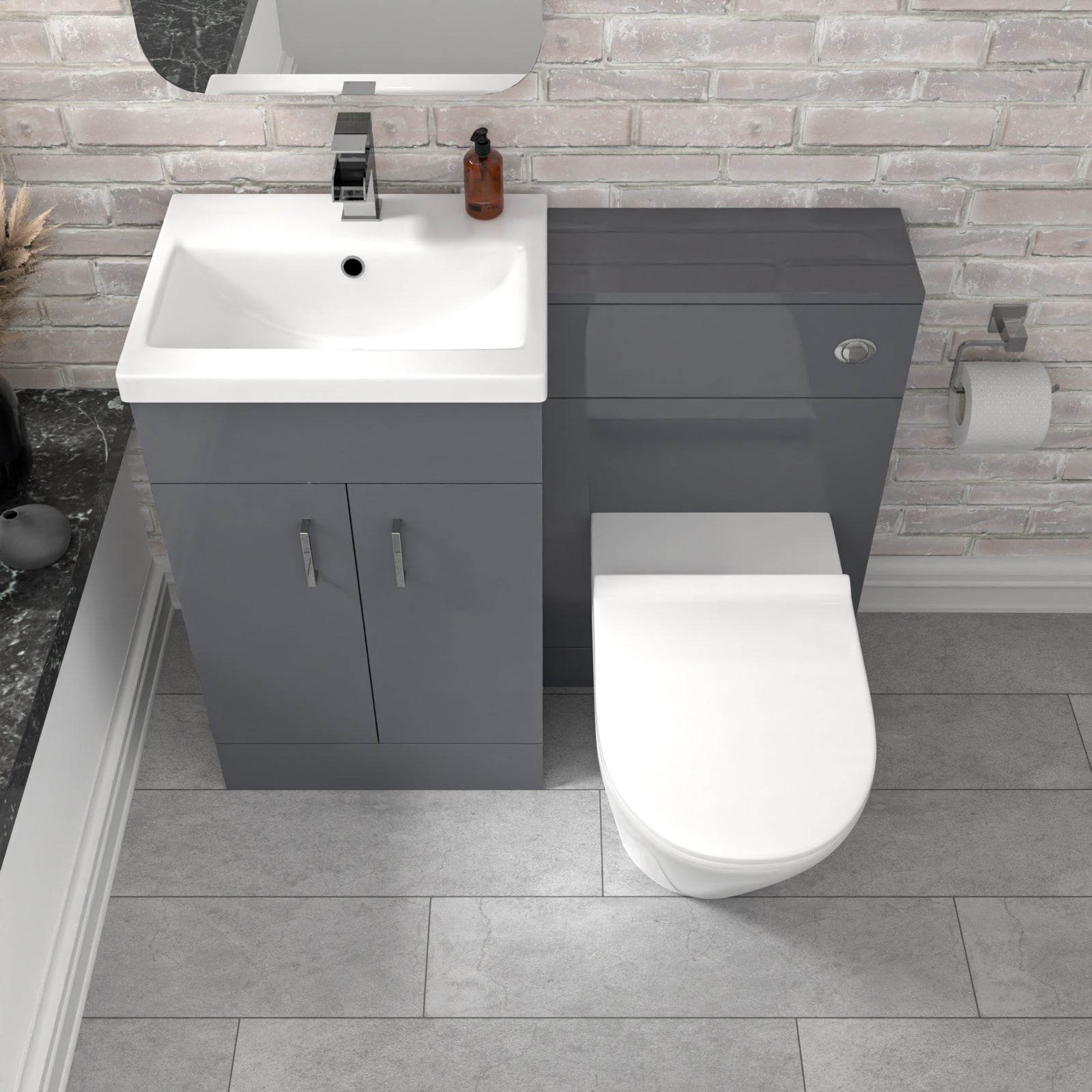 Nanuya Grey Vanity Basin Cabinet, WC Unit & Rimless Toilet