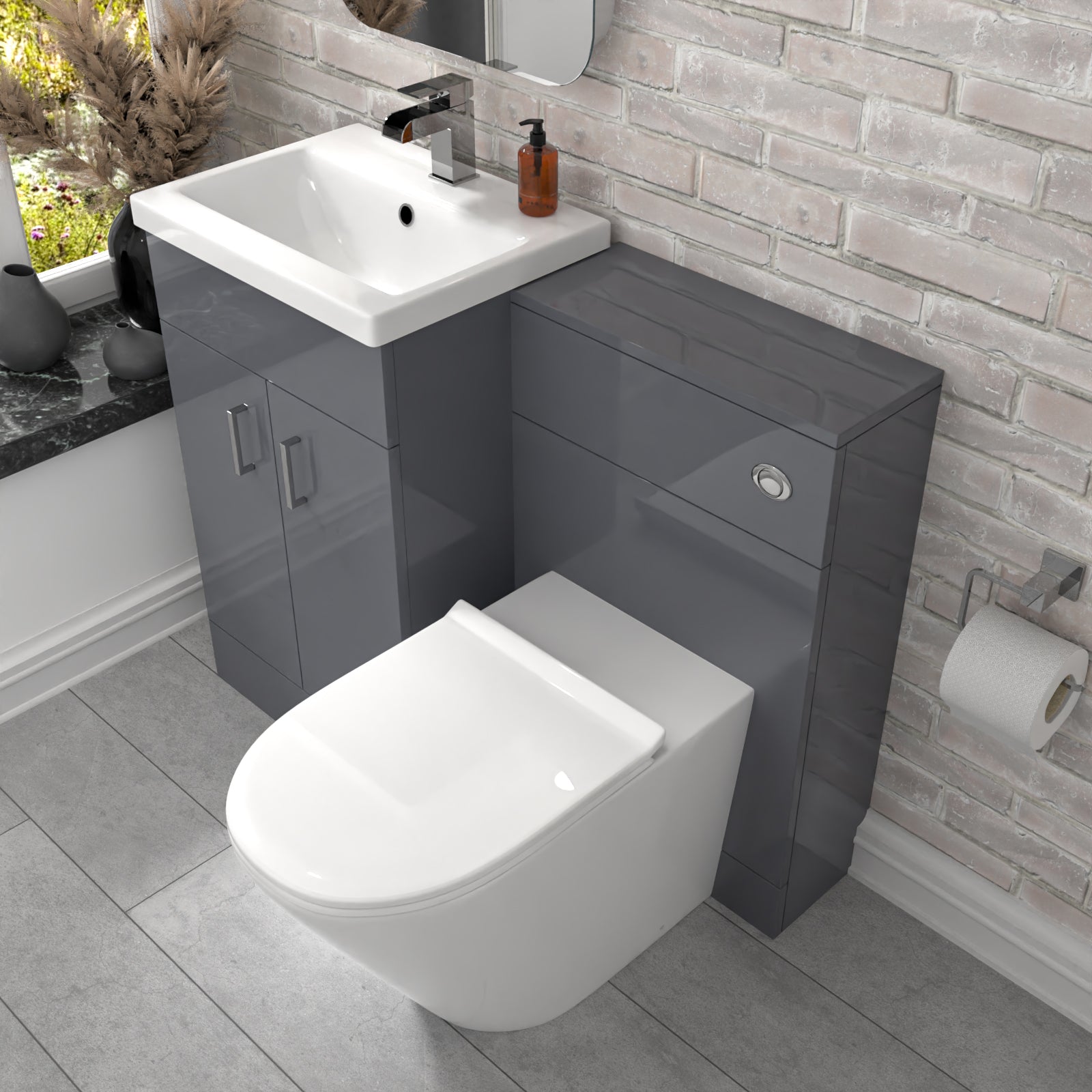 Nanuya Grey Vanity Basin Cabinet, WC Unit & Rimless Toilet