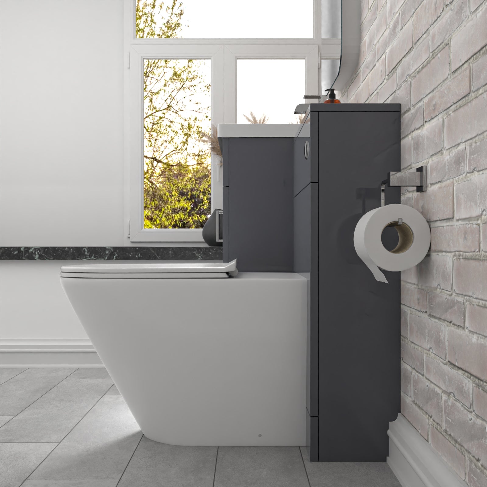 Nanuya Grey Vanity Basin Cabinet, WC Unit & Rimless Toilet