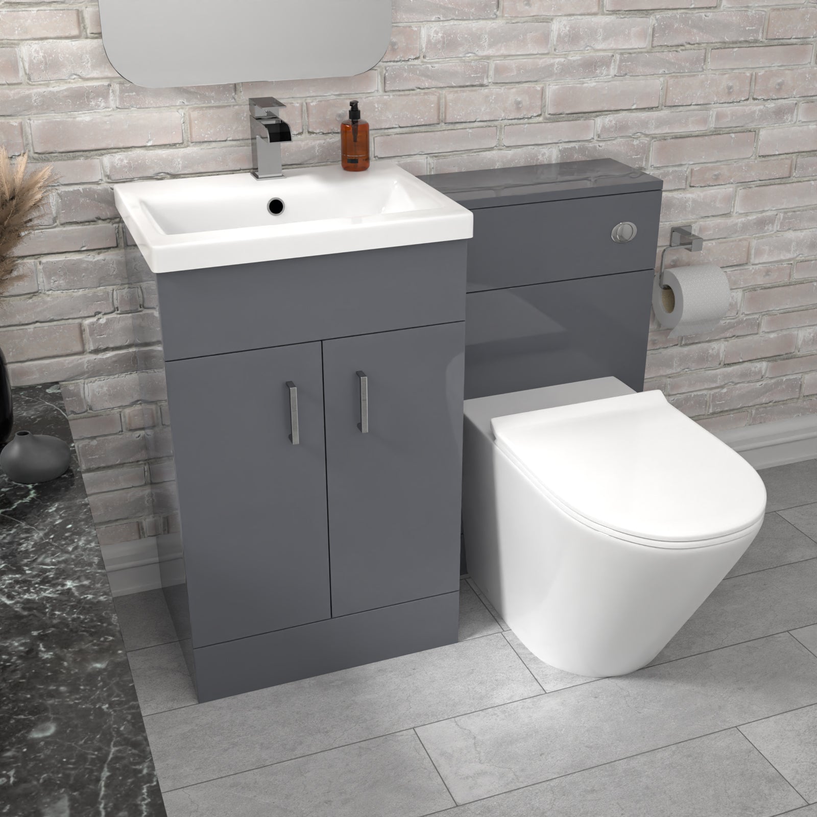 Nanuya Grey Vanity Basin Cabinet, WC Unit & Rimless Toilet