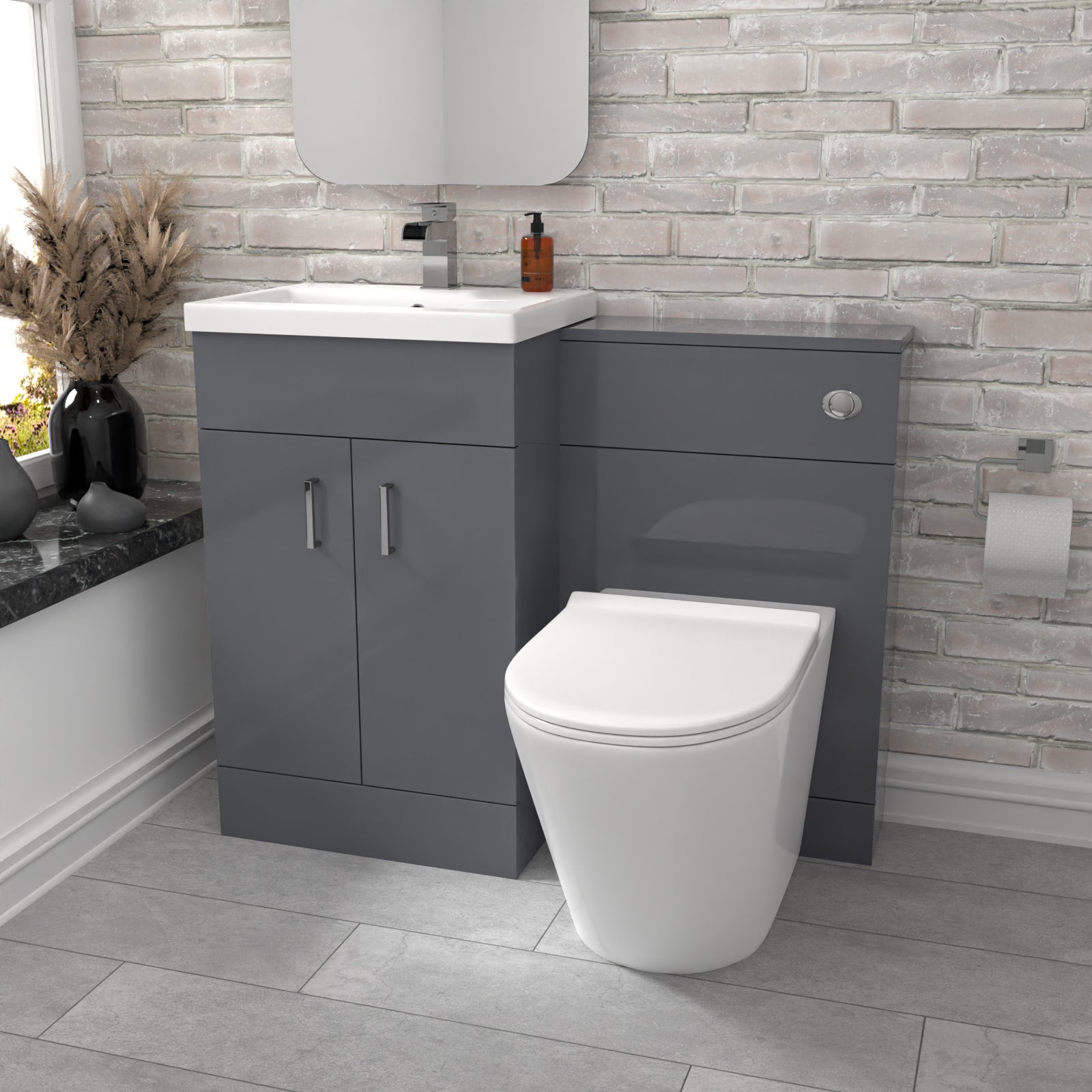 Nanuya Grey Vanity Basin Cabinet, WC Unit & Rimless Toilet