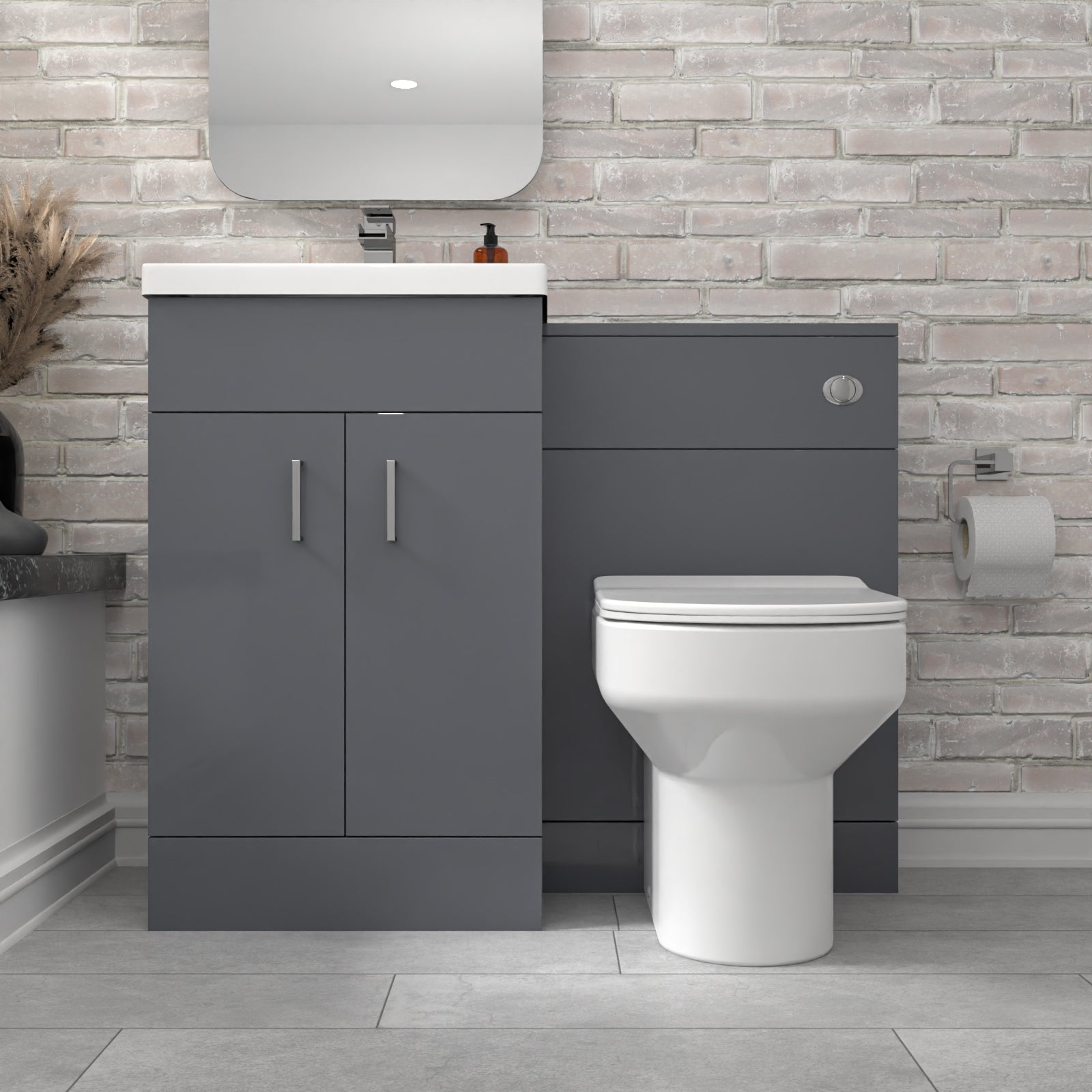 Nanuya Grey Vanity Basin Cabinet, WC Unit & Comfort Back To Wall Toilet