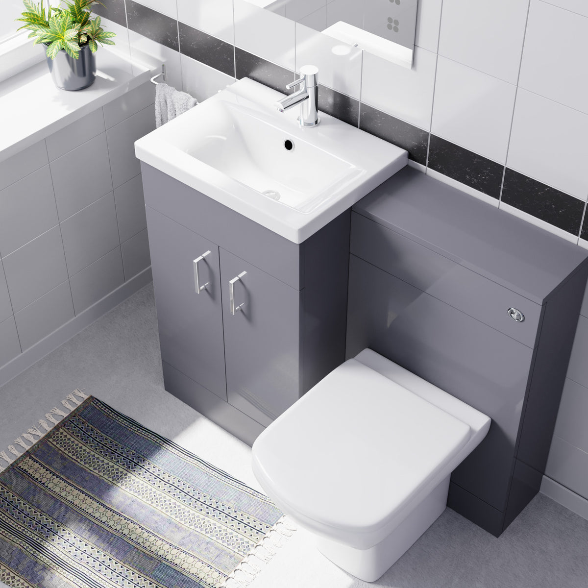 Light Grey 1000mm Freestanding Doors Vanity With WC & BTW Toilet Pan