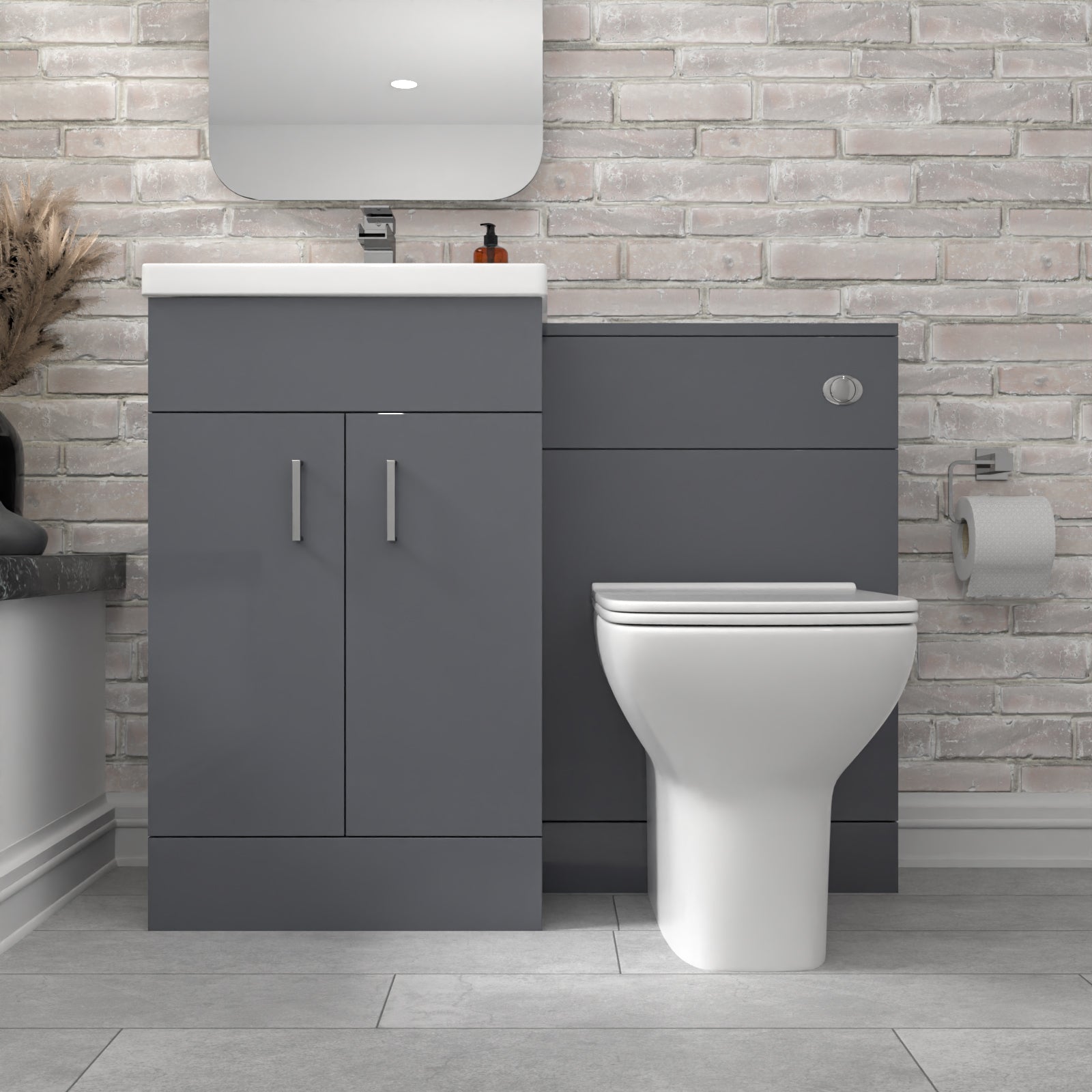 Nanuya Grey Vanity Basin Cabinet, WC Unit & Back To Wall Toilet