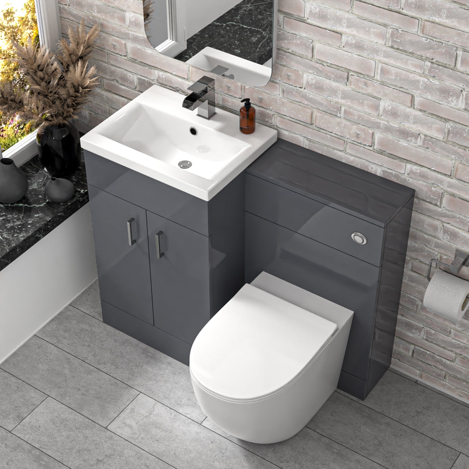 Nanuya 1000mm Freestanding Light Grey Basin Vanity & Back To Wall Toilet