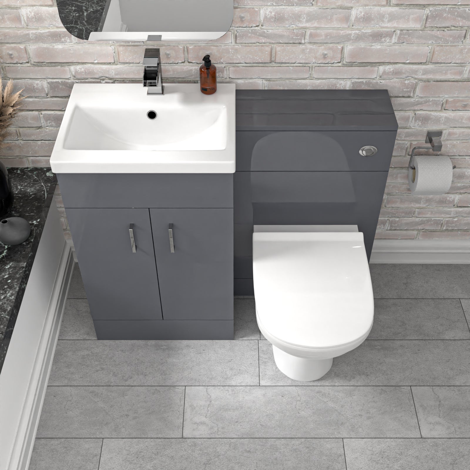 Nanuya 1000mm Freestanding Grey Basin Vanity Unit & Back To Wall Toilet