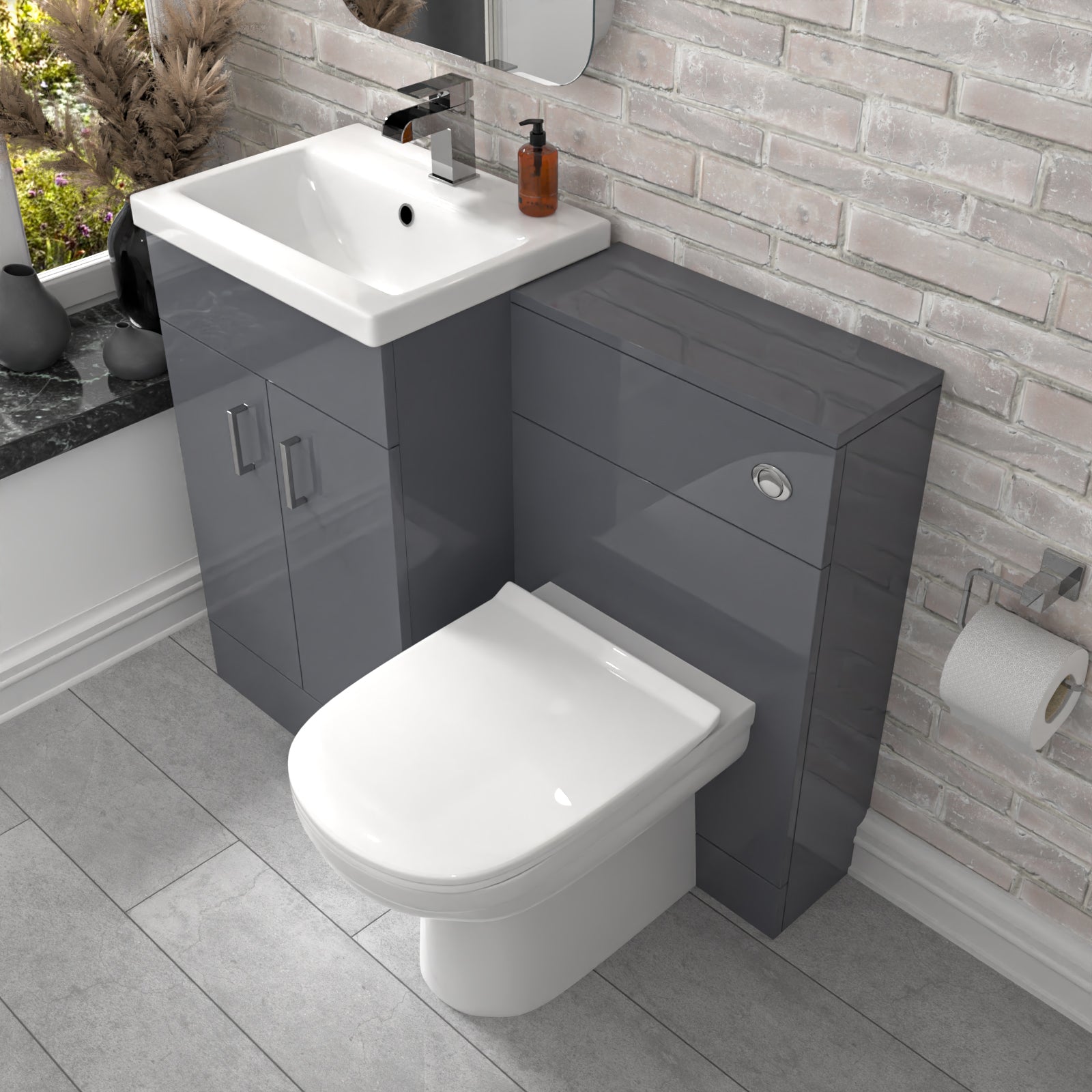 Nanuya 1000mm Freestanding Grey Basin Vanity Unit & Back To Wall Toilet
