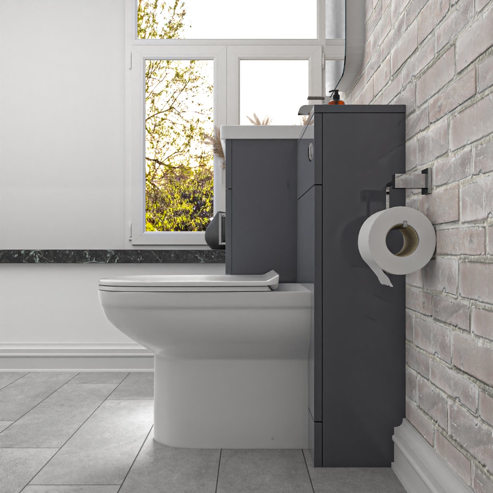 Nanuya 1000mm Freestanding Grey Basin Vanity Unit & Back To Wall Toilet
