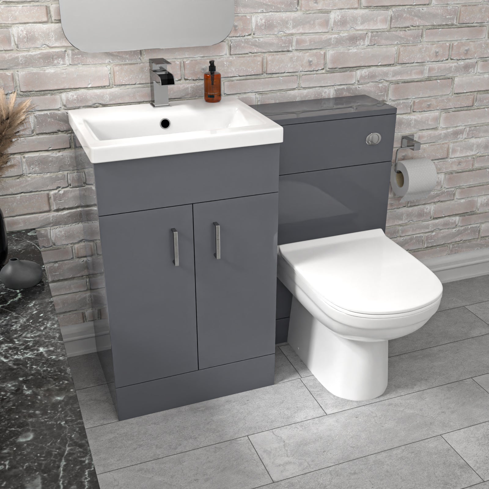 Nanuya 1000mm Freestanding Grey Basin Vanity Unit & Back To Wall Toilet