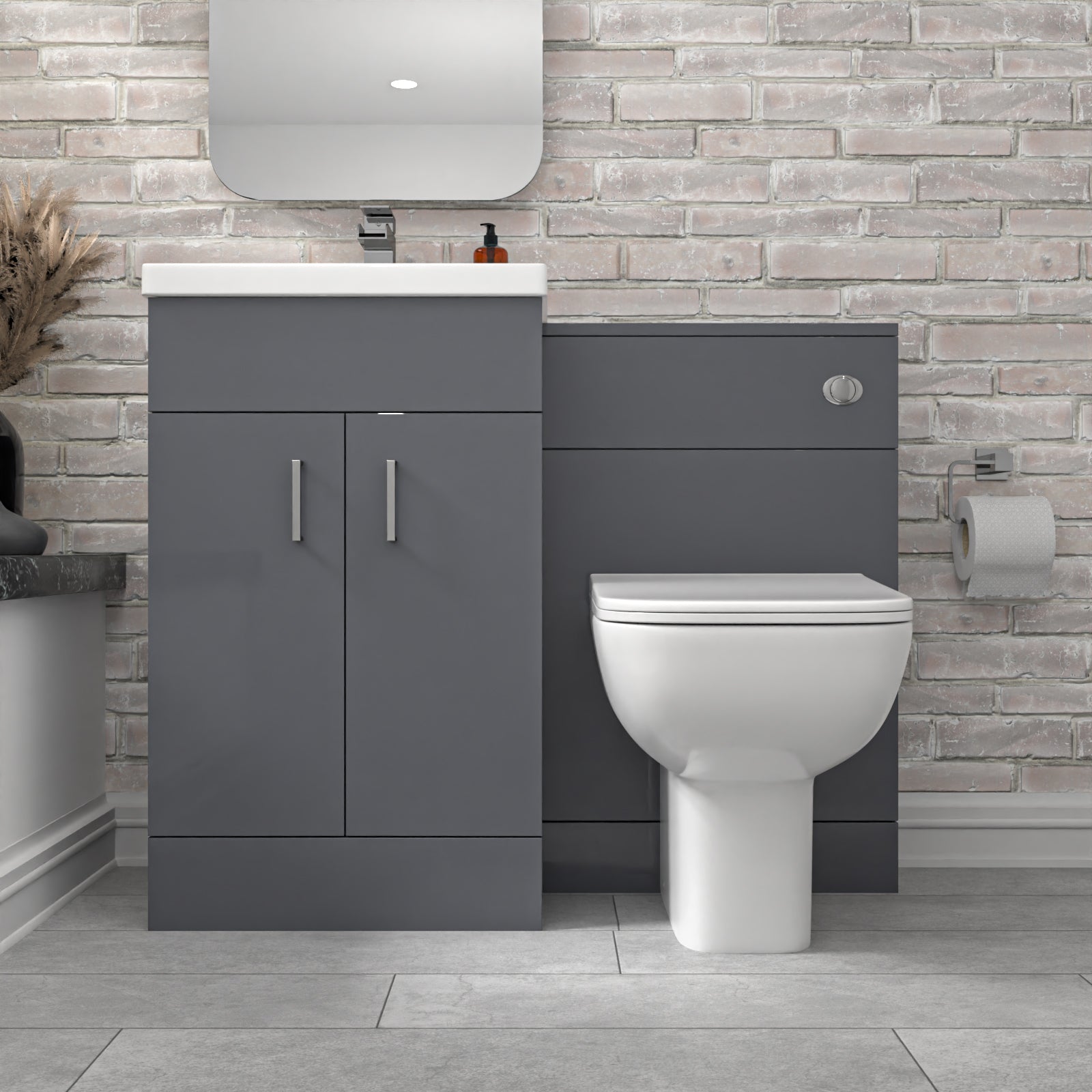 Nanuya 1000mm Grey Freestanding Basin Vanity Unit & Back To Wall Toilet