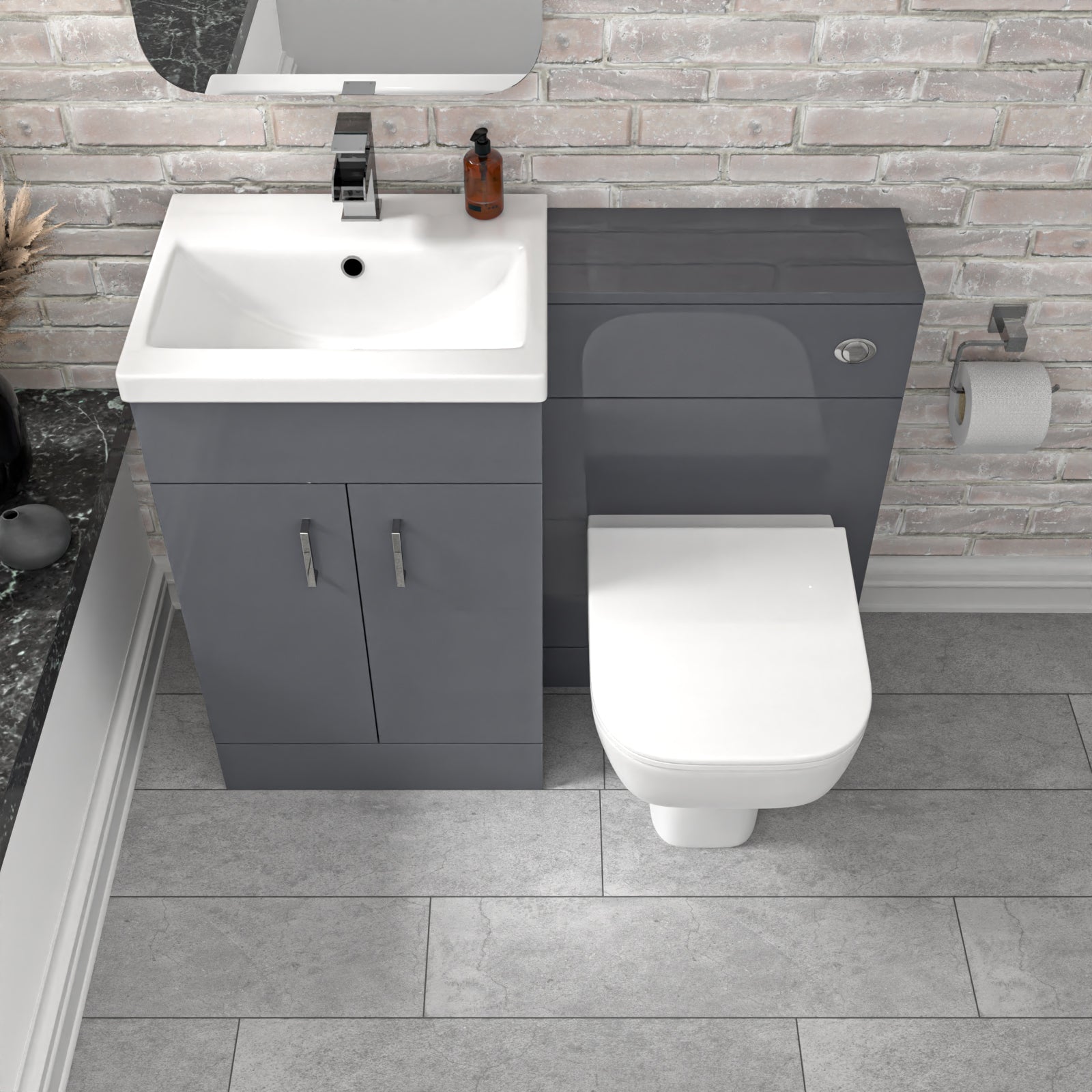 Nanuya 1000mm Grey Freestanding Basin Vanity Unit & Back To Wall Toilet